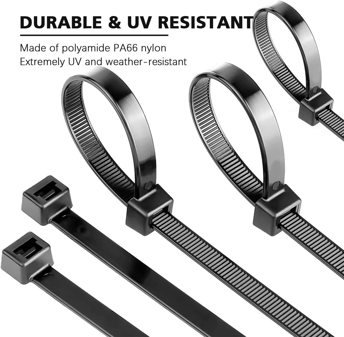 BEEWAY Cable Ties Black - 120 Pack 3.6mm Zip Ties, Tie Wraps for Home, Office, Garden, Assorted in Sizes 100mm, 150mm, 200mm, 300mm (30pcs/Size)