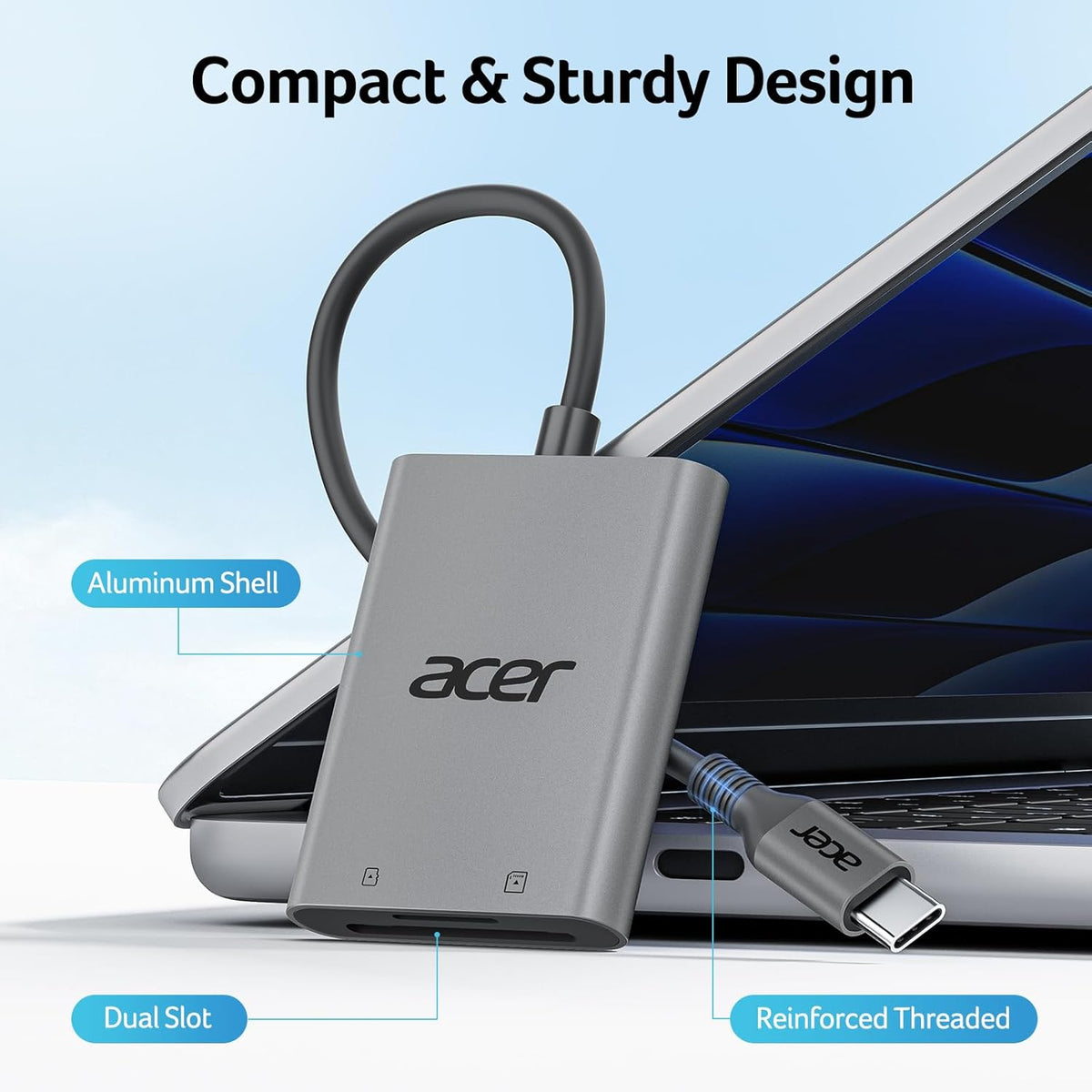 acer USB-C SD Card Reader 170MB/s, Type-C Micro SD Card Adapter Aluminium