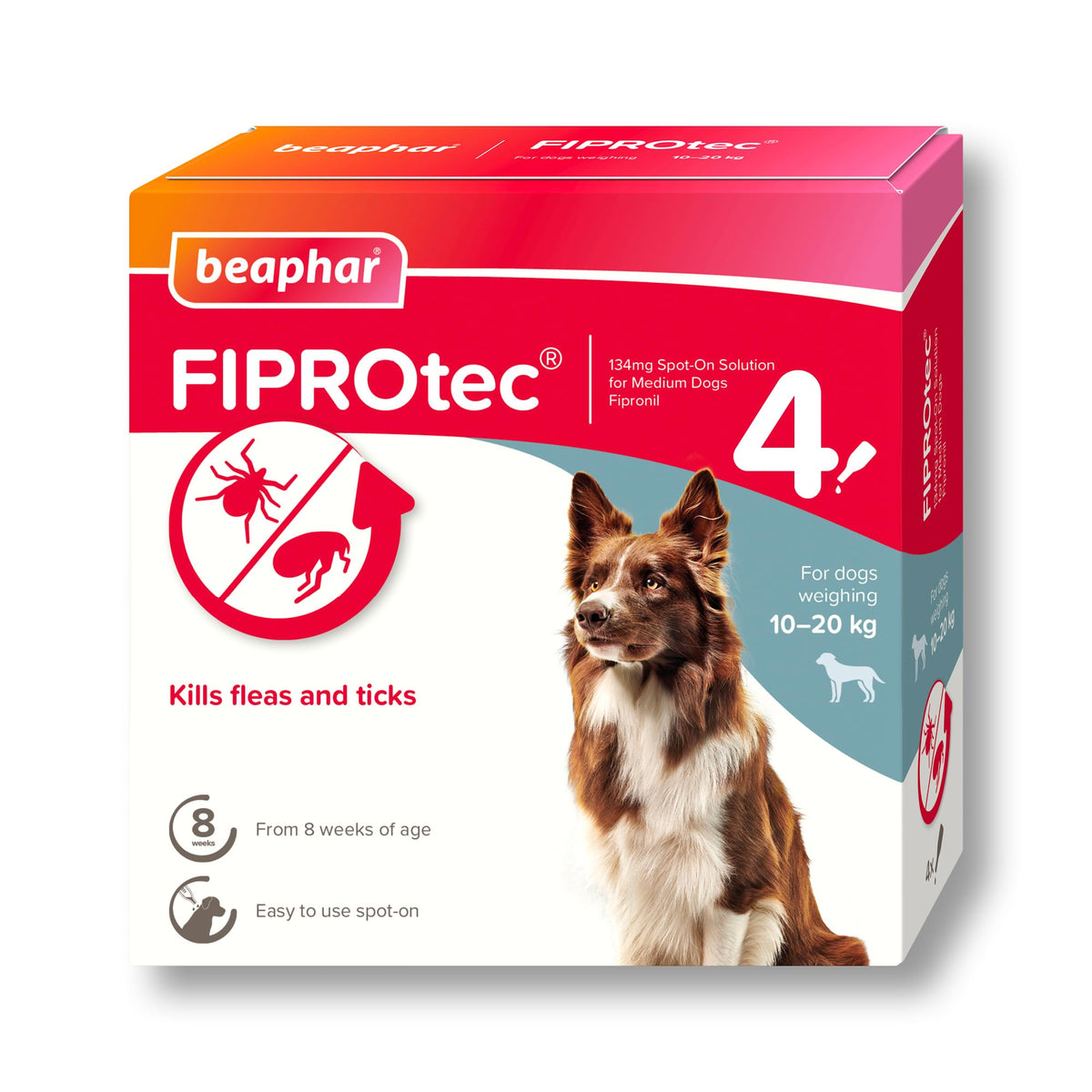 Beaphar - FIPROtec Spot-On Flea & Tick Treatment for Medium Dogs 10-20kg - 6 Pipettes - Kills Fleas & Ticks – Veterinary Medicine - Easy to Apply Monthly - Suitable for Dogs & Puppies from 8 Weeks