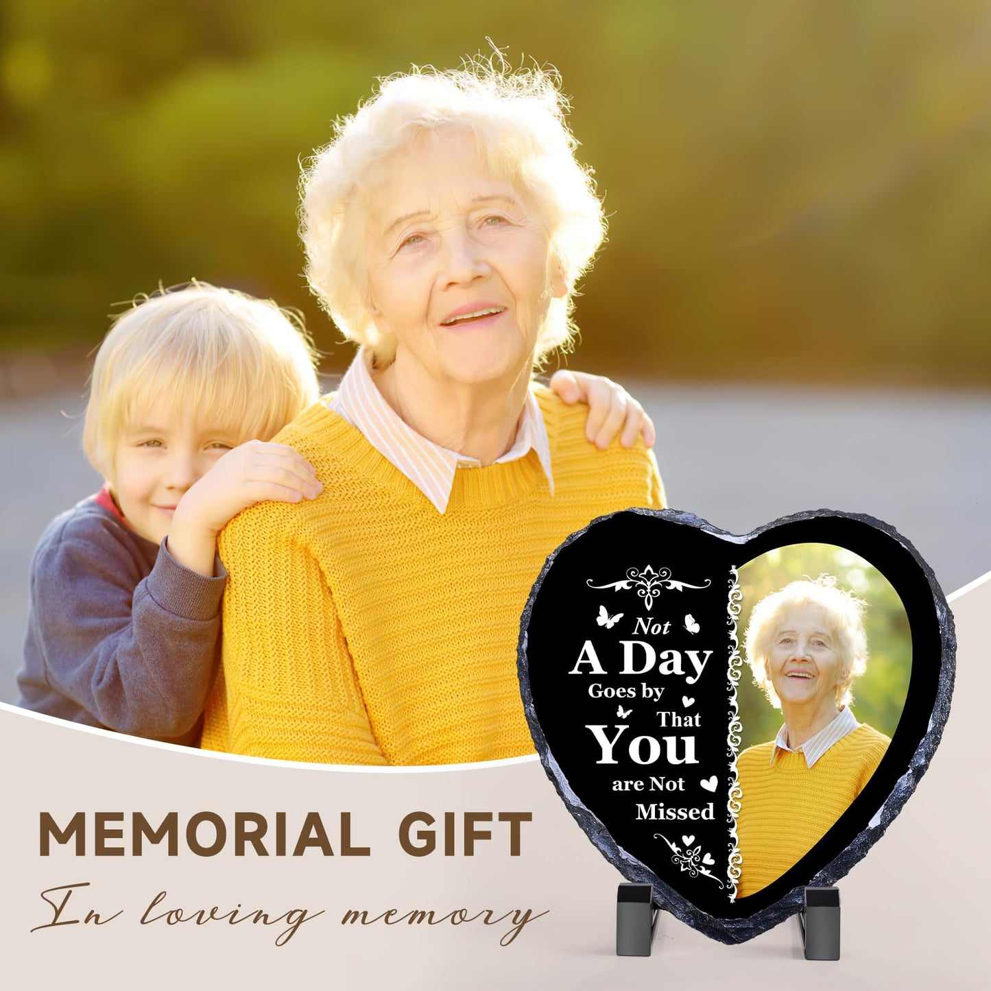 Personalised Memorial Plaque, Custom Rock Slate Frame with Photo Text, Customised Memorial Gifts for Loss of Loved One, Cemetery Decorations for Grave