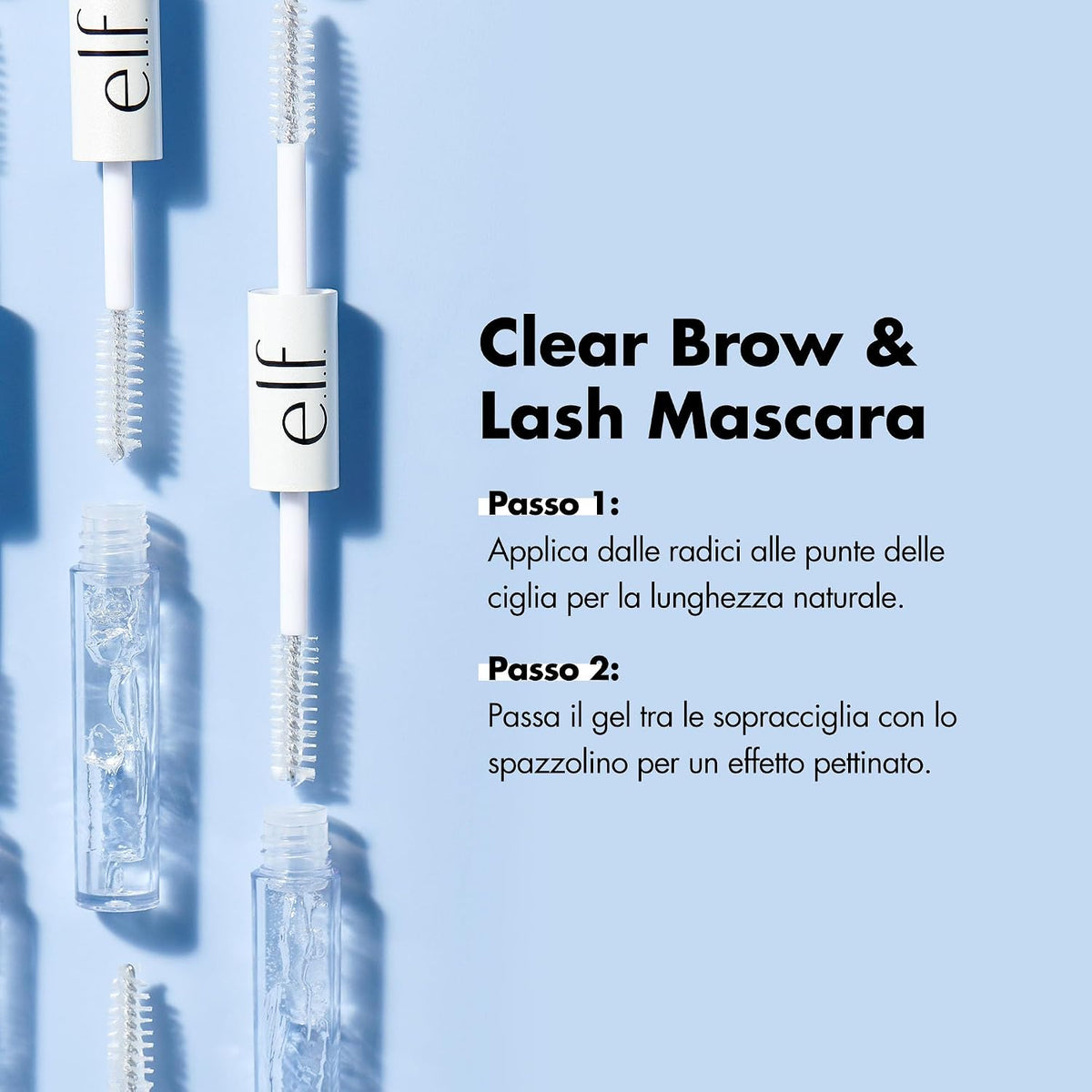 e.l.f. Clear Brow & Lash Mascara, Glossy, Shiny, Lightweight, Easy To Use, Conditions Hairs, Gives Brows Soft Flexible Hold, Compact, All-Day Wear 2.5ml, crystal (clear)