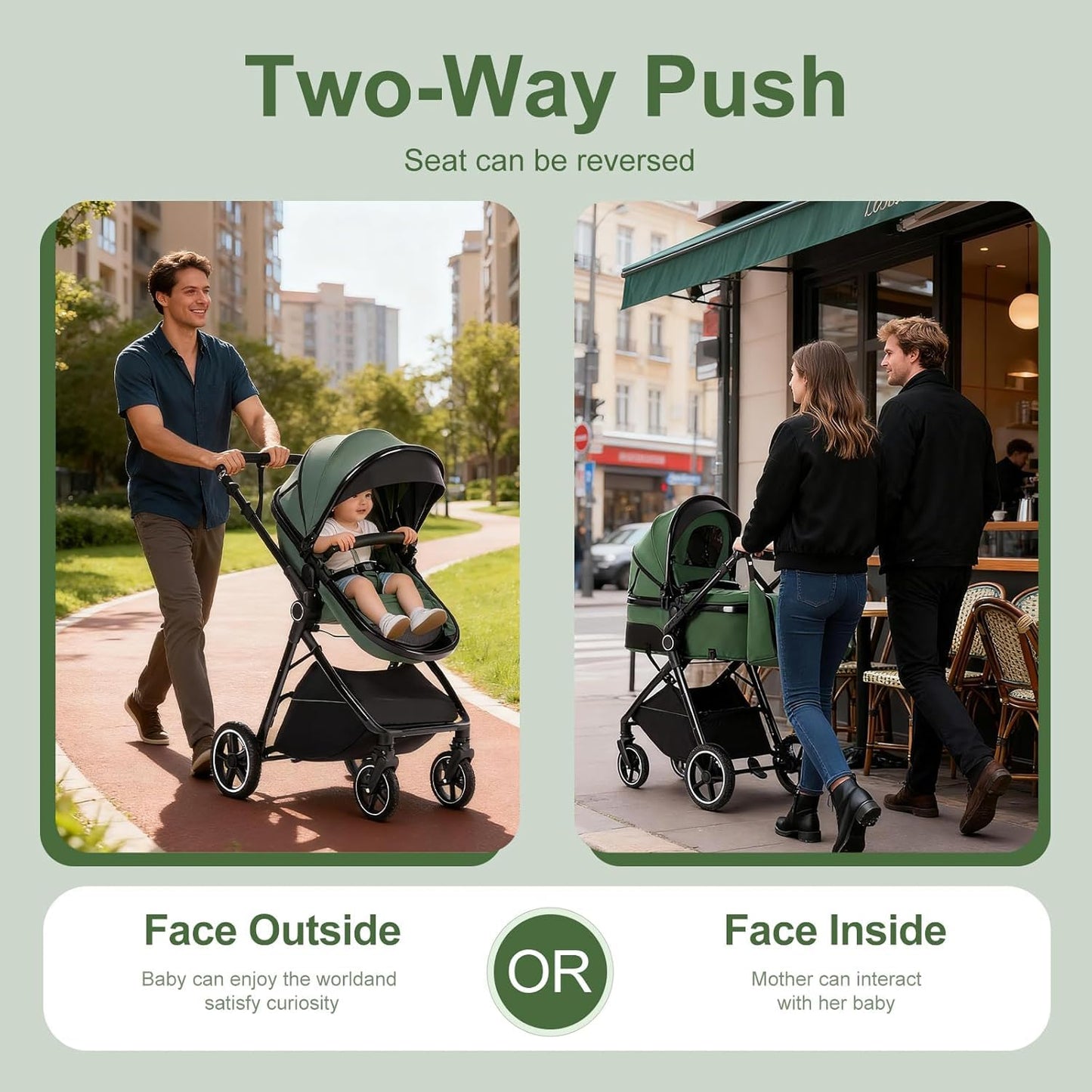 Gcarebb 3 in 1 Prams Travel System, Pushchair with Height Adjustable Handle, Travel Pram with Rain Cover, Baby Stroller with Aluminum Frame for Newborn