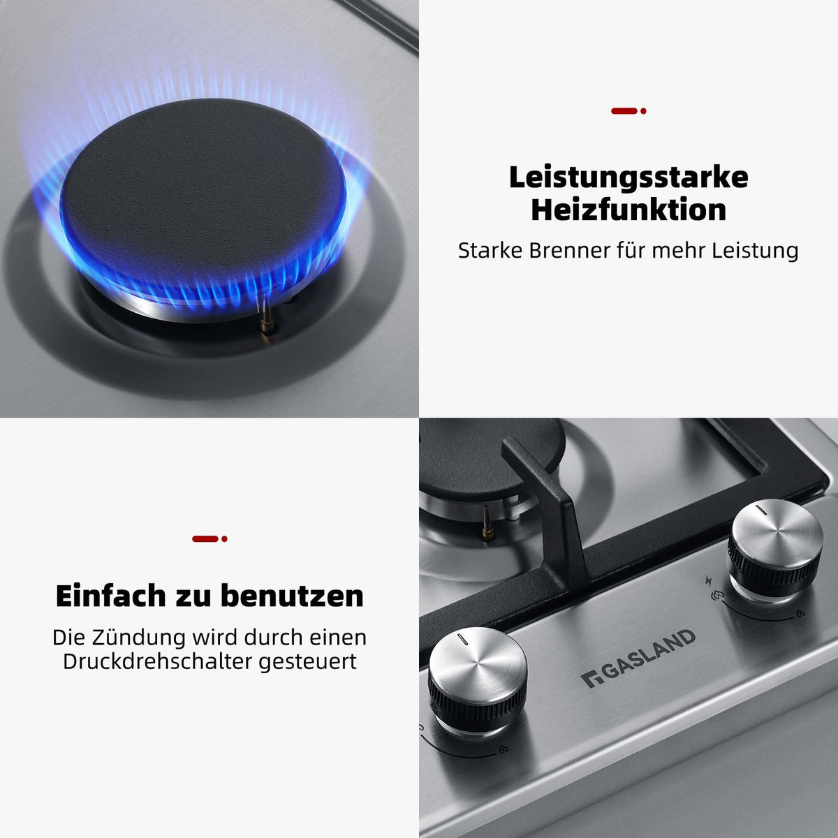 GASLAND GH60SF 60cm Built-in Gas Hob, 4 Burners Stainless Steel Gas Cooktop with Flame Failure Protection, NG/LPG Convertible, 8000W