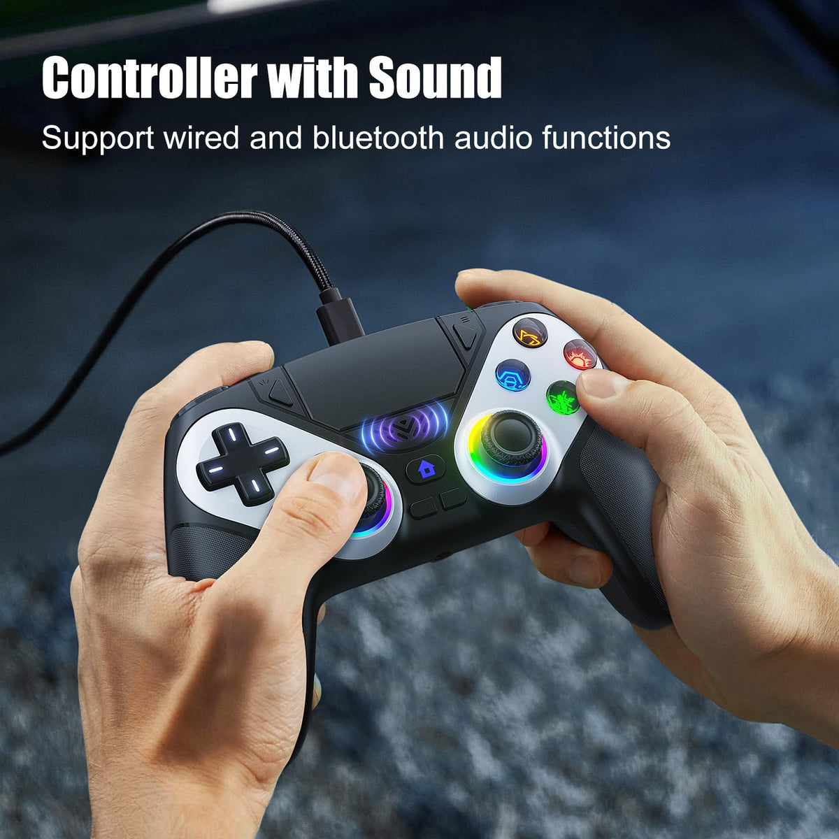 Dinosoo RGB Wireless Controller for PS5/Pro/Slim & PCs, Bluetooth Gamepad with Back Buttons, Touchpad, Macro, Turbo, Dual Vibration, 6-Axis Sensor, Speaker, 3.5mm Audio Jack,White