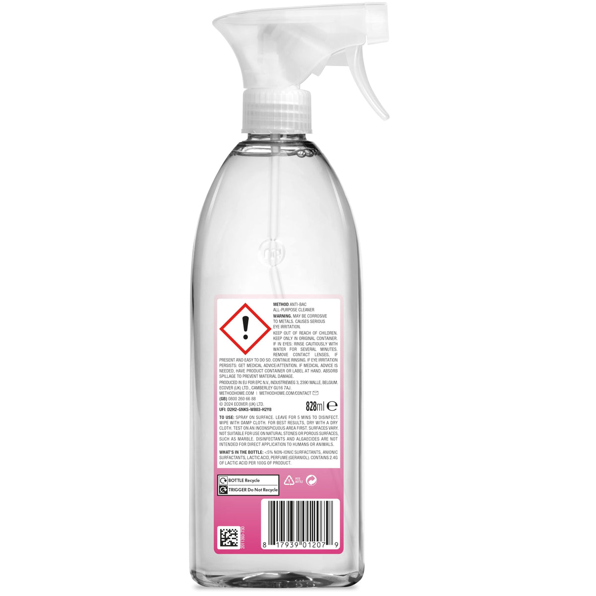 Method Anti-Bacterial Cleaner Spray, Orange Yuzu, Kills 99.9%, 828ml