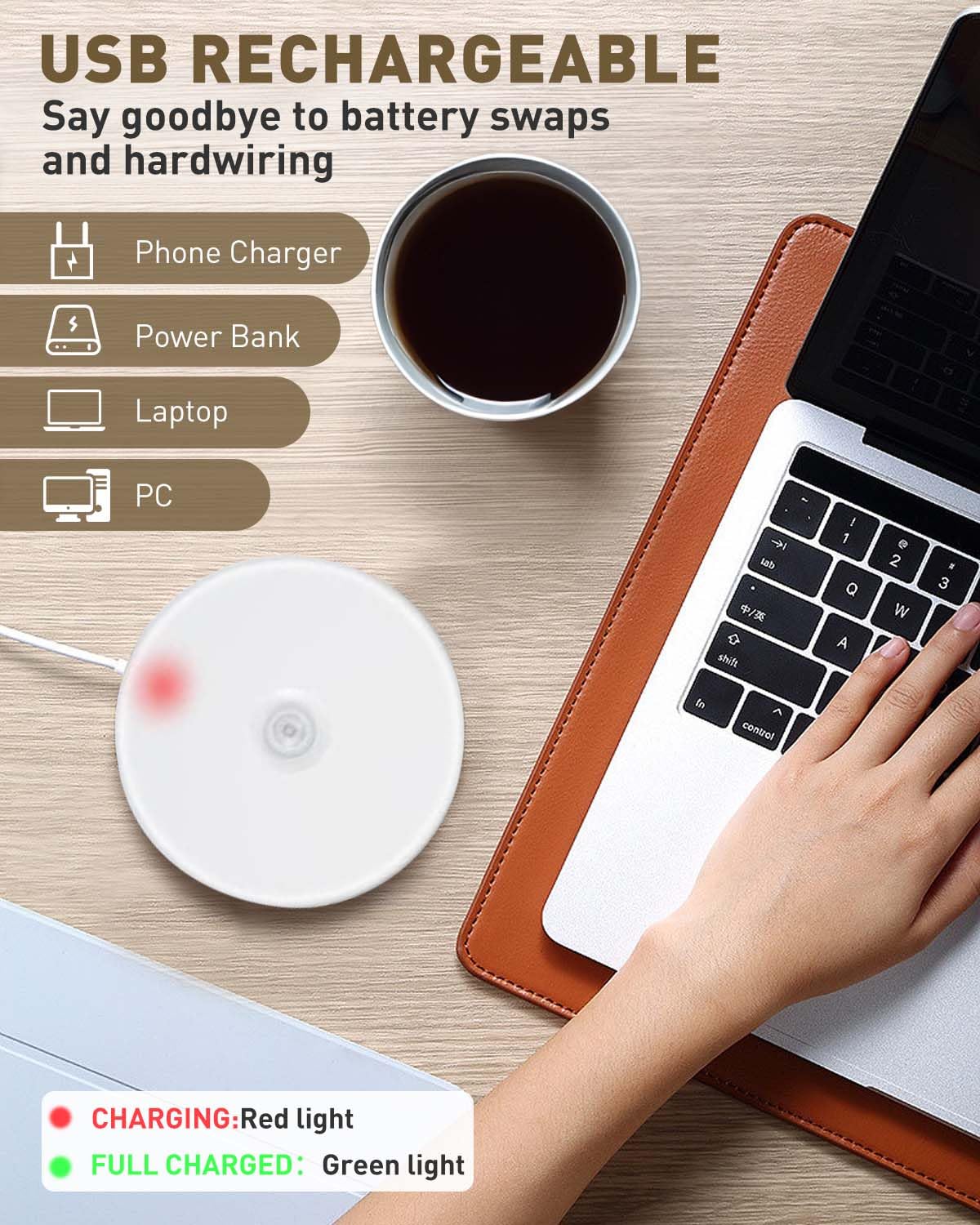 Motion Sensor Lights Indoor, 6 Pack Cupboard Lights, Stair Lights Night Lights, 3 Modes USB Charging Wall Lights, Magnetic Sensor Lights Indoors for Kitchen Stair Closet Under Cabinet