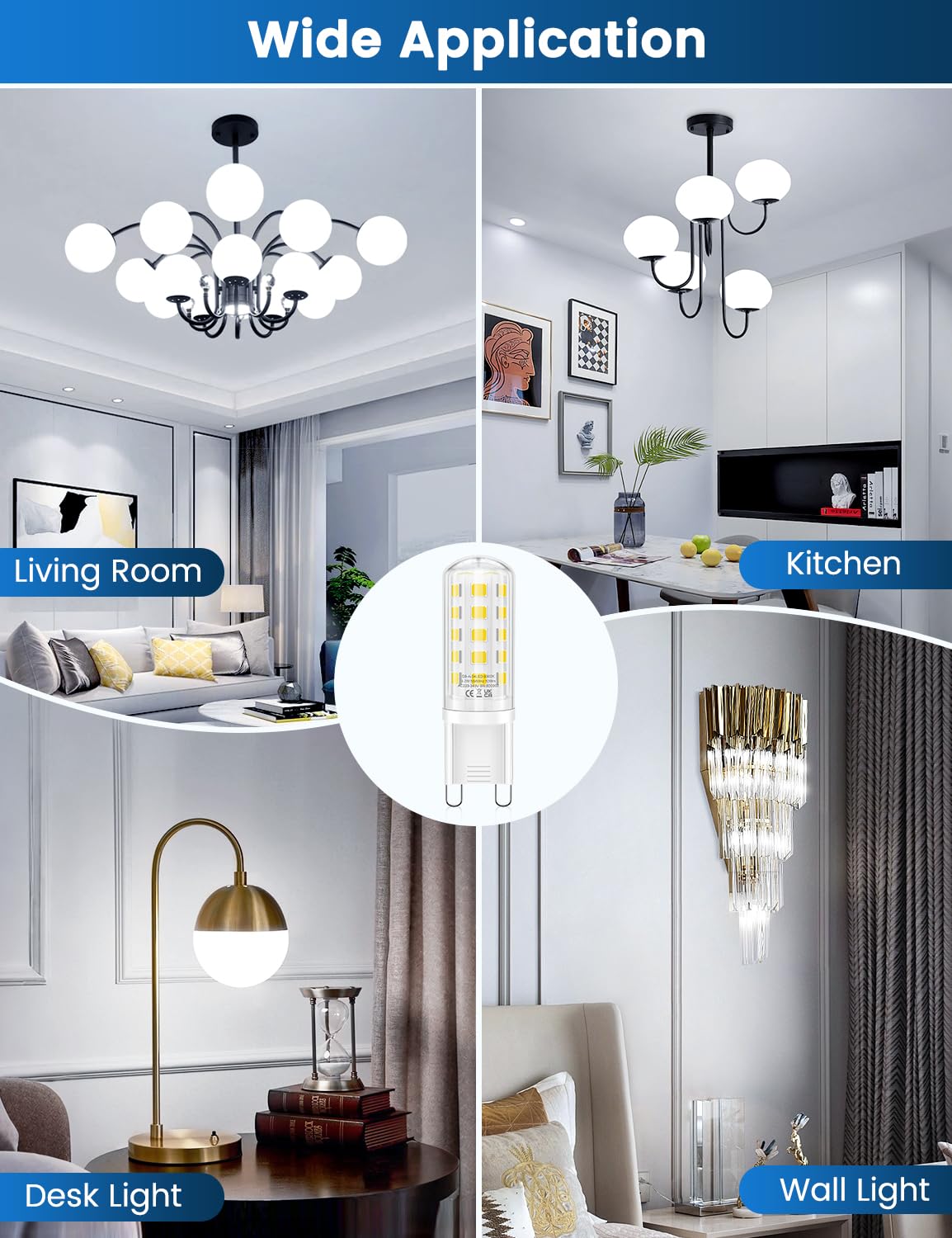 3.2W G9 Led Bulbs Cool White, Energy Class C 34 LEDs 520LM G9 Bulb, 10 Pack