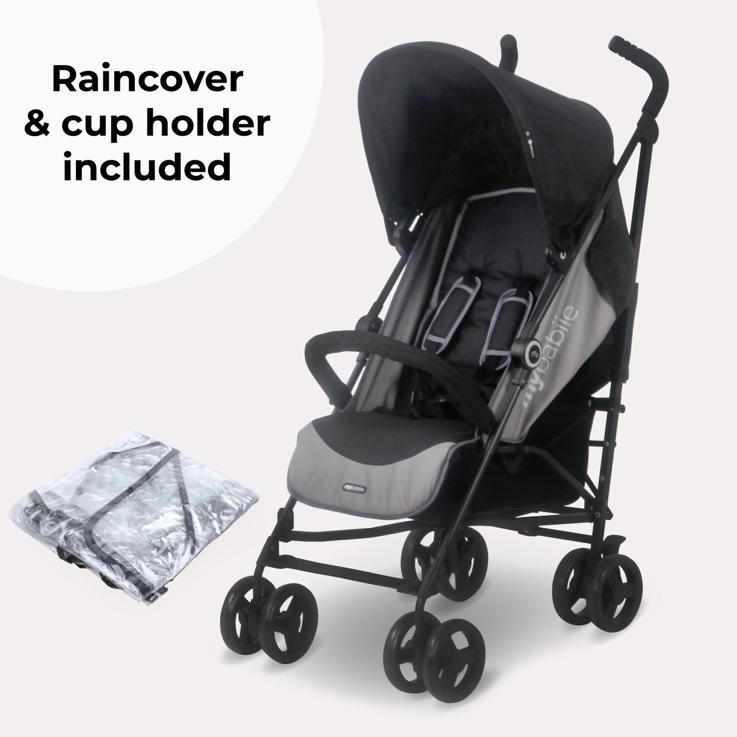 My Babiie MB02 Plus Stroller - from Birth to 4 Years (22kg), Lightweight & Compact Umbrella Fold, Travel Buggy for Toddlers, Pushchair Includes Cup Holder and Rain Cover - Pink & Grey