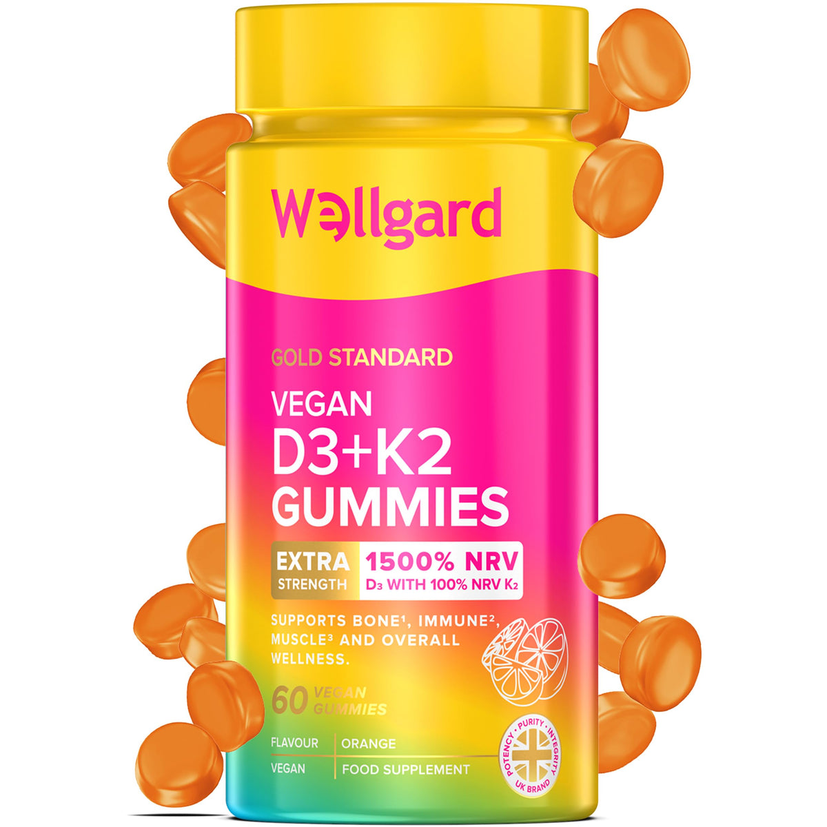 Wellgard Kids Calcium & D3 Gummies - 2 Month Supply - Vegan Chewable Calcium and Vitamin D3 Gummies, Mixed Berry Flavour