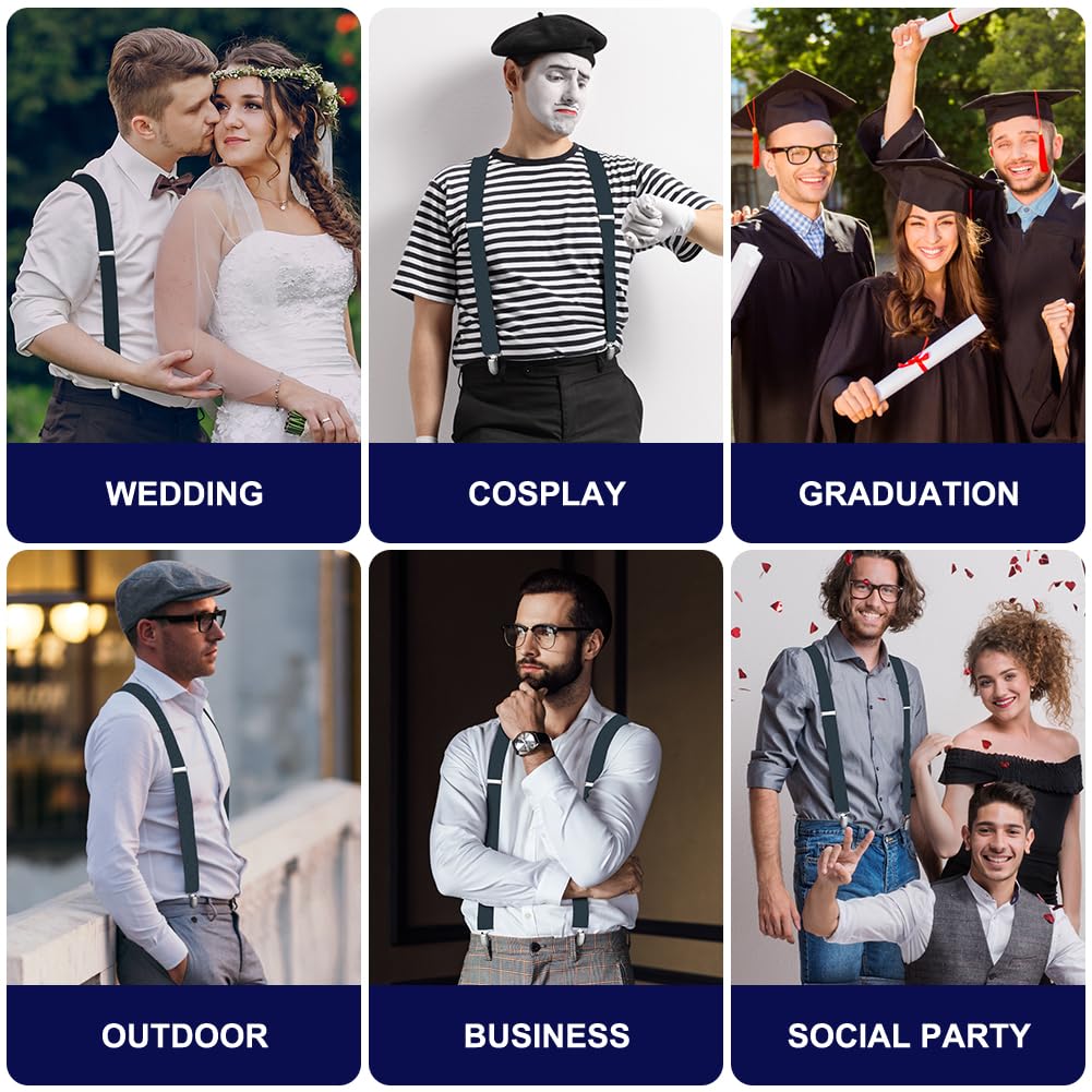 Aomig Mens Braces, Mens Suspenders with Strong Metal Clips, 3.5cm Wide Heavy Duty Suspenders for Men Women Business Wedding Casual