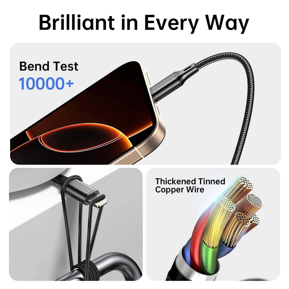 Multi Charging Cable 2 Packs 4FT,3A 3 in 1 Charging Cord for iPhone,Samsung