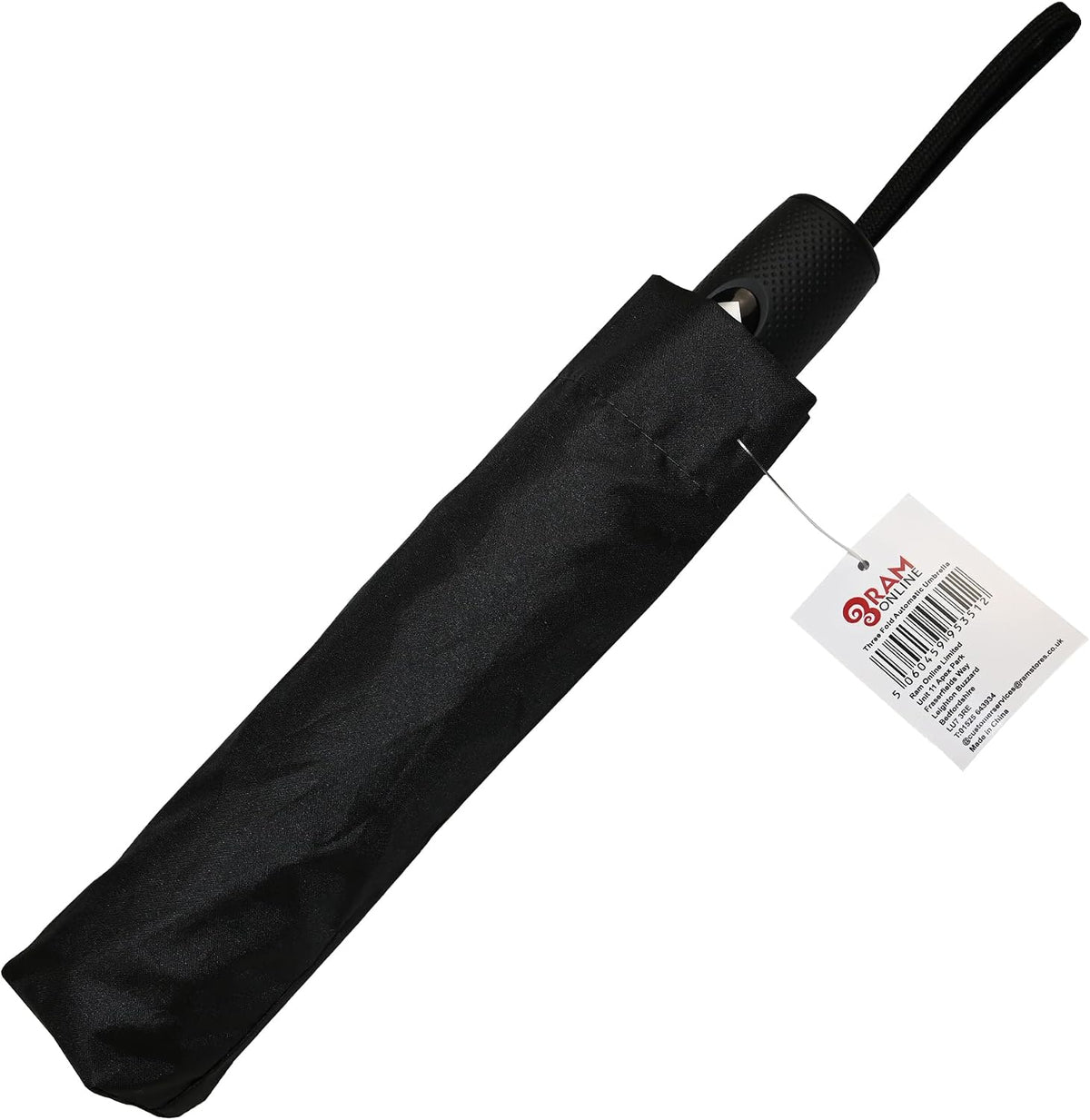 Ram® Folding Travel Umbrella, Automatic Open & Close Ergonomic Handle, Golf Umbrella 10 Ribs Brolly Portable Slim Strong Lightweight Umbrella,