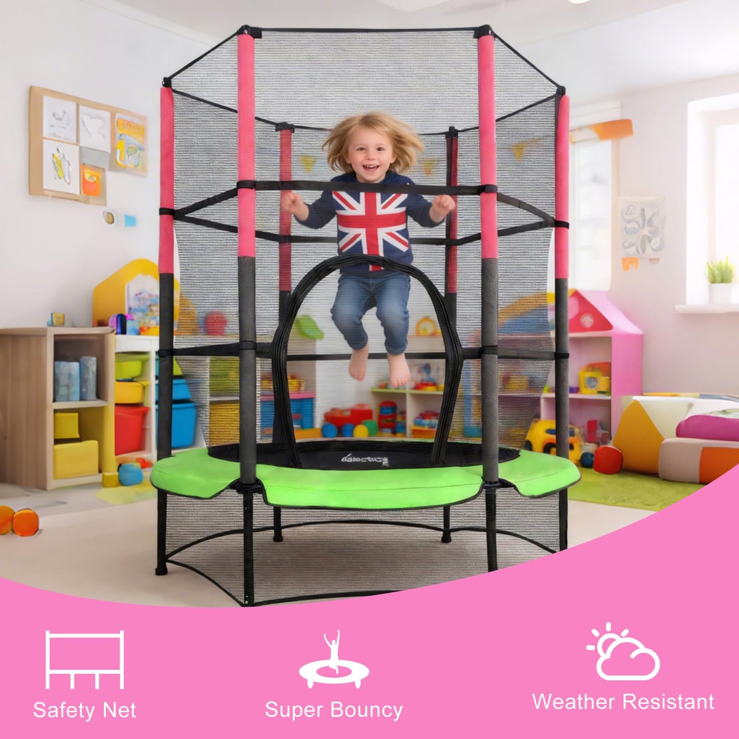 GALACTICA 55" Kids Mini Trampoline with Safety Enclosure Net — Max 25 kg | 4 Colours
