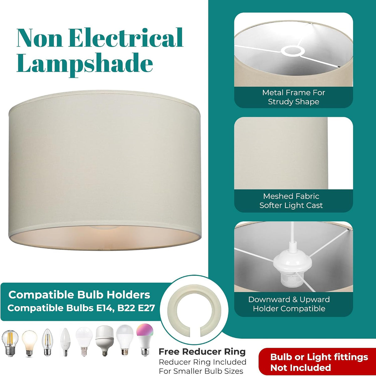 GIGGI Fabric Lamp Shades, 10" Beige Lampshades for Ceiling Lights, Table Lamps & Floor Lamps, Easy Fit Pendant Light Shade Ceiling for Living Room, Bedroom, Kitchen, Hallway, Office & Home Décor