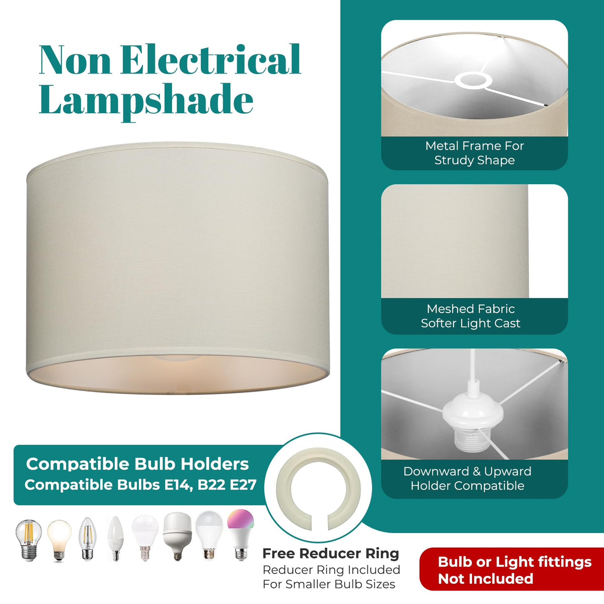 GIGGI Fabric Lamp Shades, 10" Beige Lampshades for Ceiling Lights, Table Lamps & Floor Lamps, Easy Fit Pendant Light Shade Ceiling for Living Room, Bedroom, Kitchen, Hallway, Office & Home Décor
