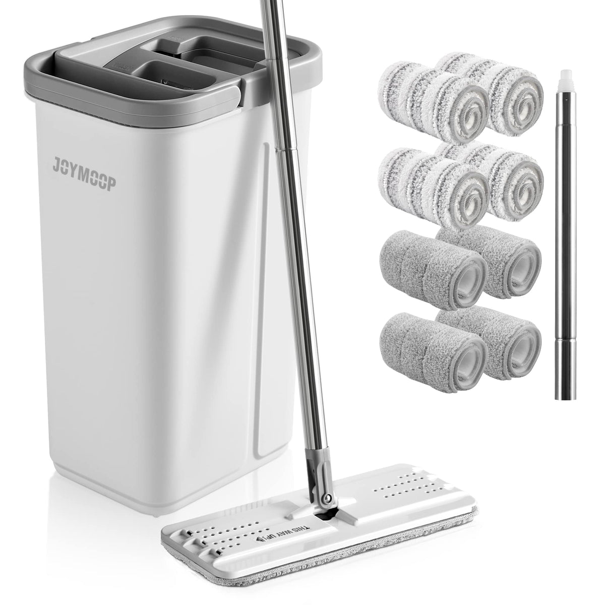 JOYMOOP Mop and Bucket with Wringer Set, Hands Free Flat Floor Mop and Bucket, with 3 Washable Microfiber Pads, Wet and Dry Use, Floor Cleaning System