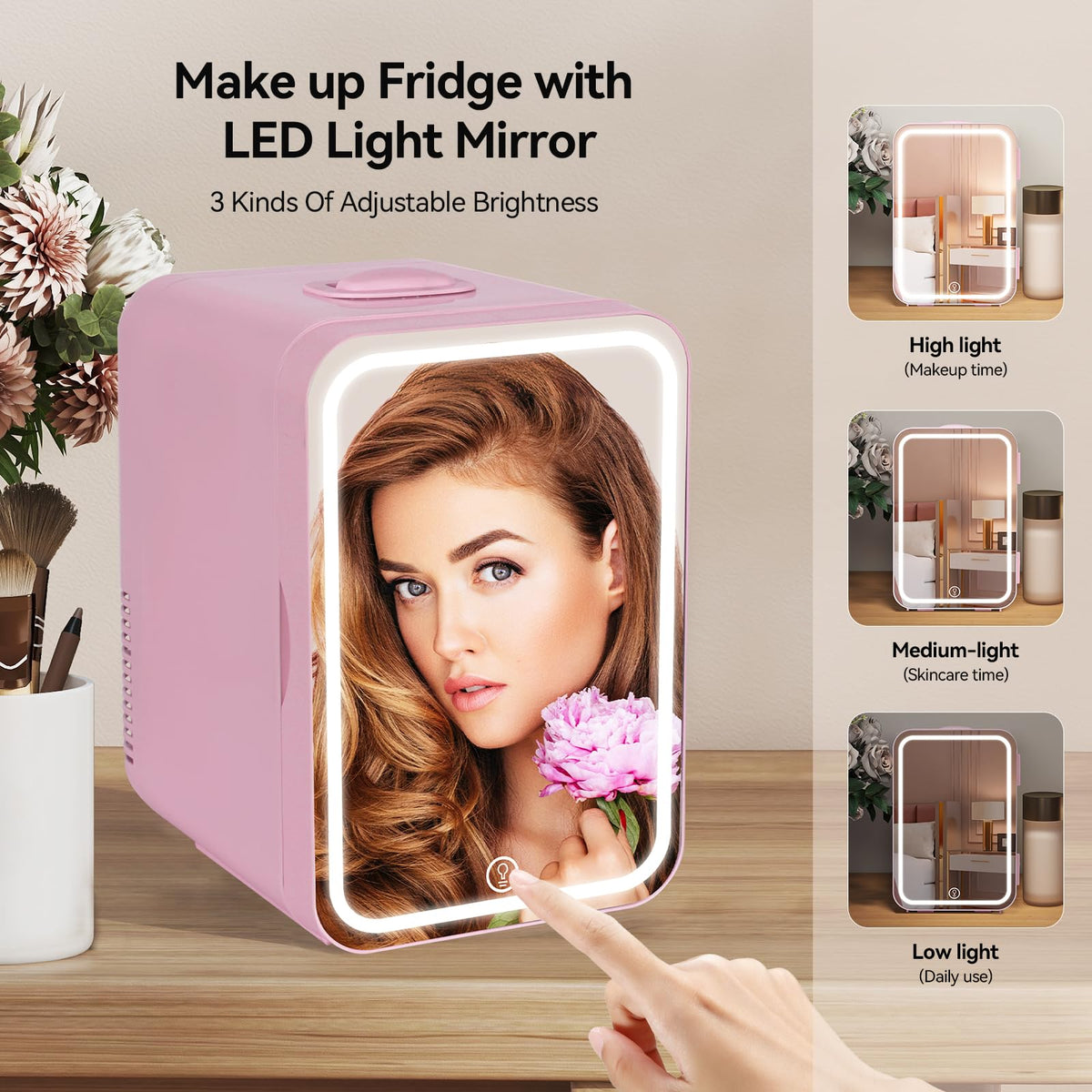 ARTETHYS Mini Fridge for Bedrooms, 8L Skincare Fridge with LED Mirror