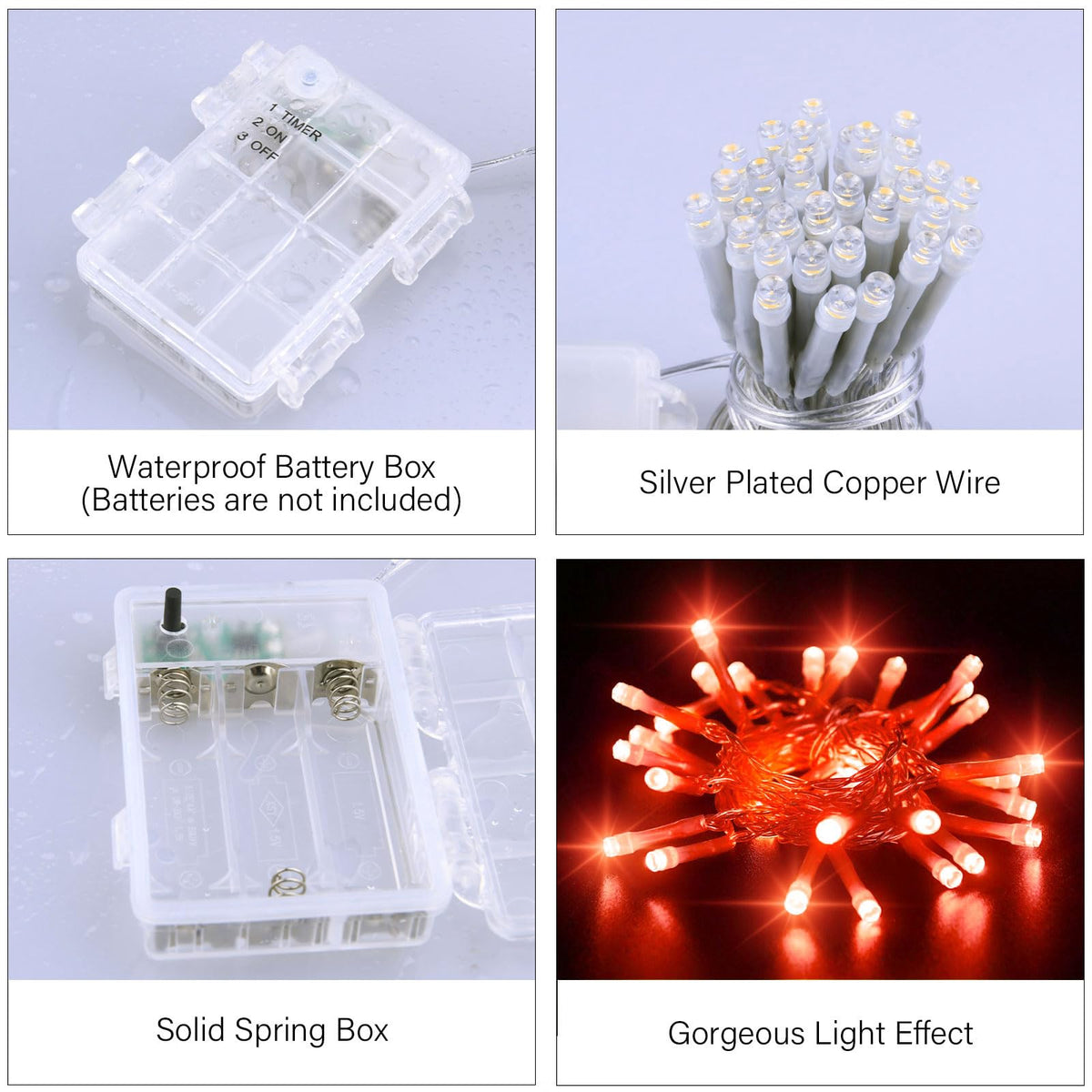 Dalugo Battery Fairy Lights, 3M 30 LED Warm White String Lights with 6h Timer, IP65 Waterproof Battery Powered Fairy Lights for Indoor Outdoor Christmas Decorations