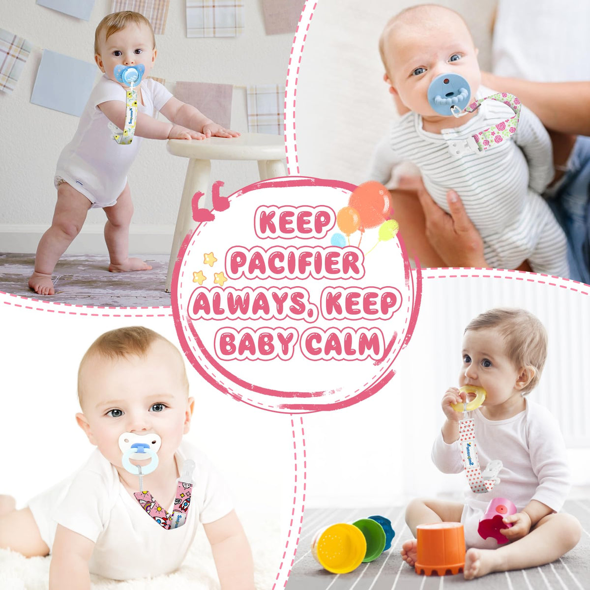 Dummy Clip Boys,8 Pack BPA Free Soother Chain,Pacifier Holder Clips for Teether Toy,Baby Dummy Strap Clip Universal Design Fit All Pacifiers Baby Teething Toys,Newborn Baby Gift