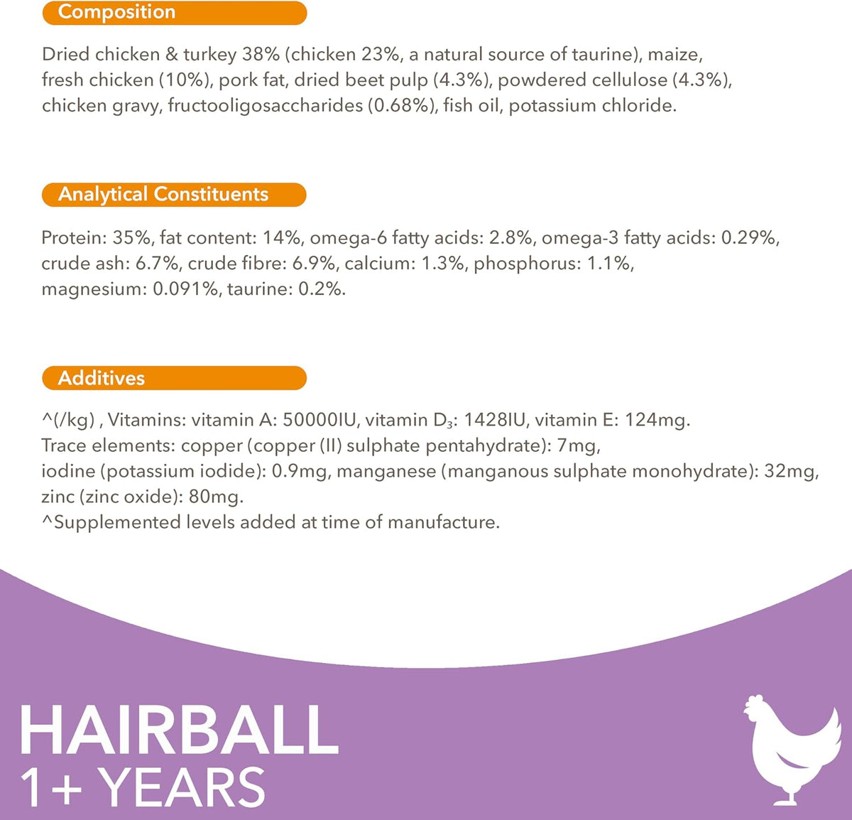 IAMS Hairball Complete Dry Cat Food Chicken 3kg - Significantly Reduces Hairball Formation