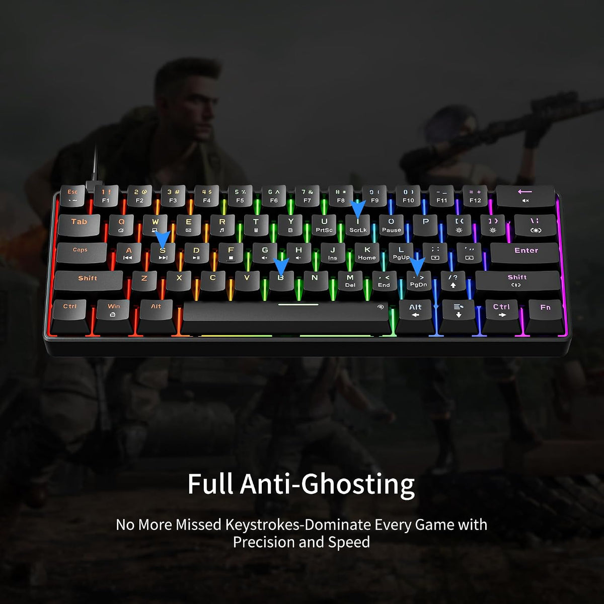 NEWMEN GM611 Gaming Keyboard,60% Percent Mechanical Keyboard Red Switches