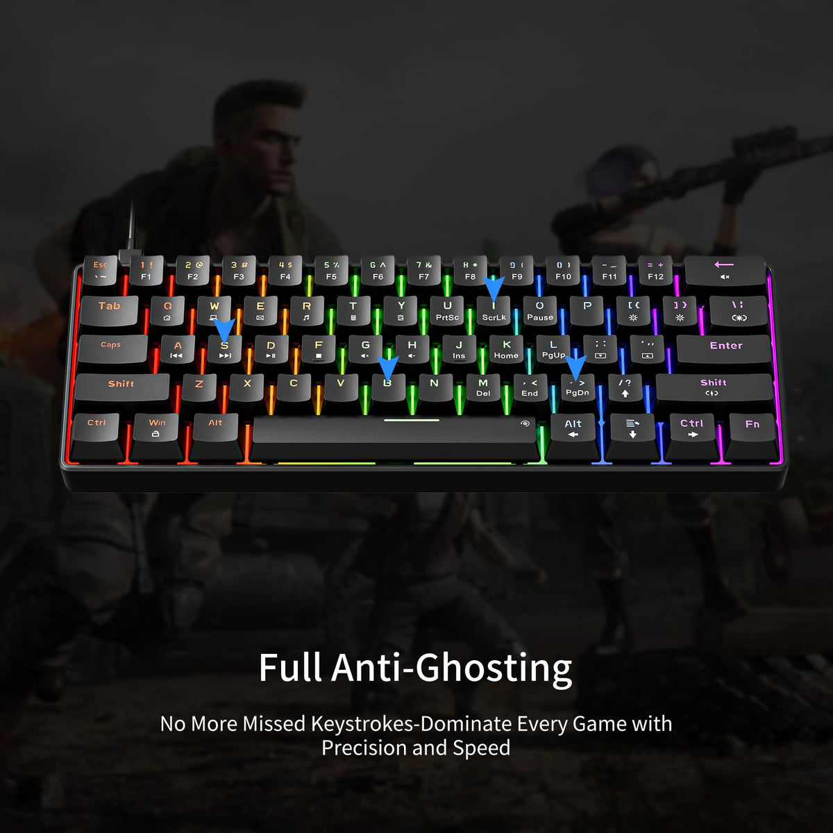 NEWMEN GM611 Gaming Keyboard,60% Percent Mechanical Keyboard Red Switches