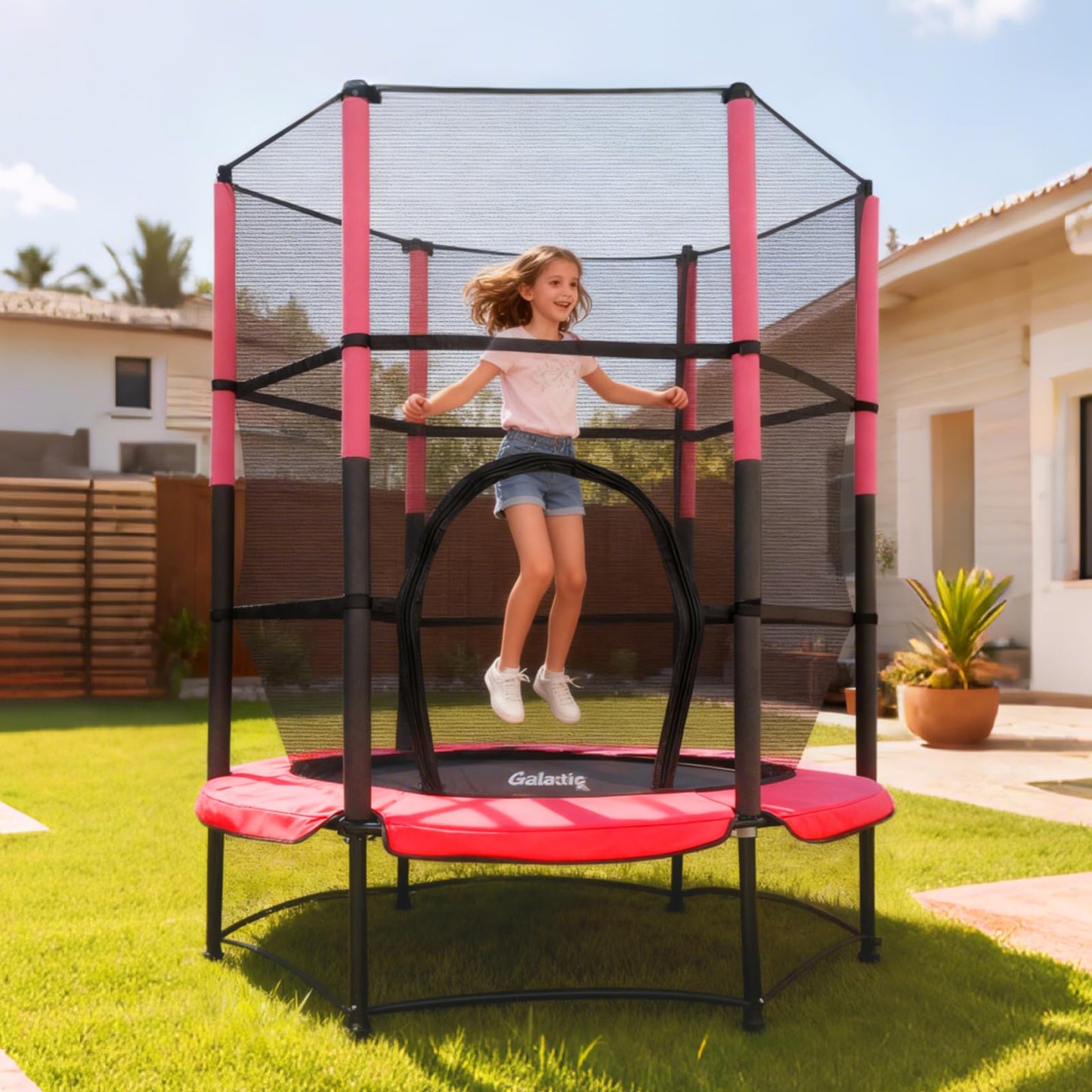 GALACTICA 55" Kids Mini Trampoline with Safety Enclosure Net — Max 25 kg | 4 Colours