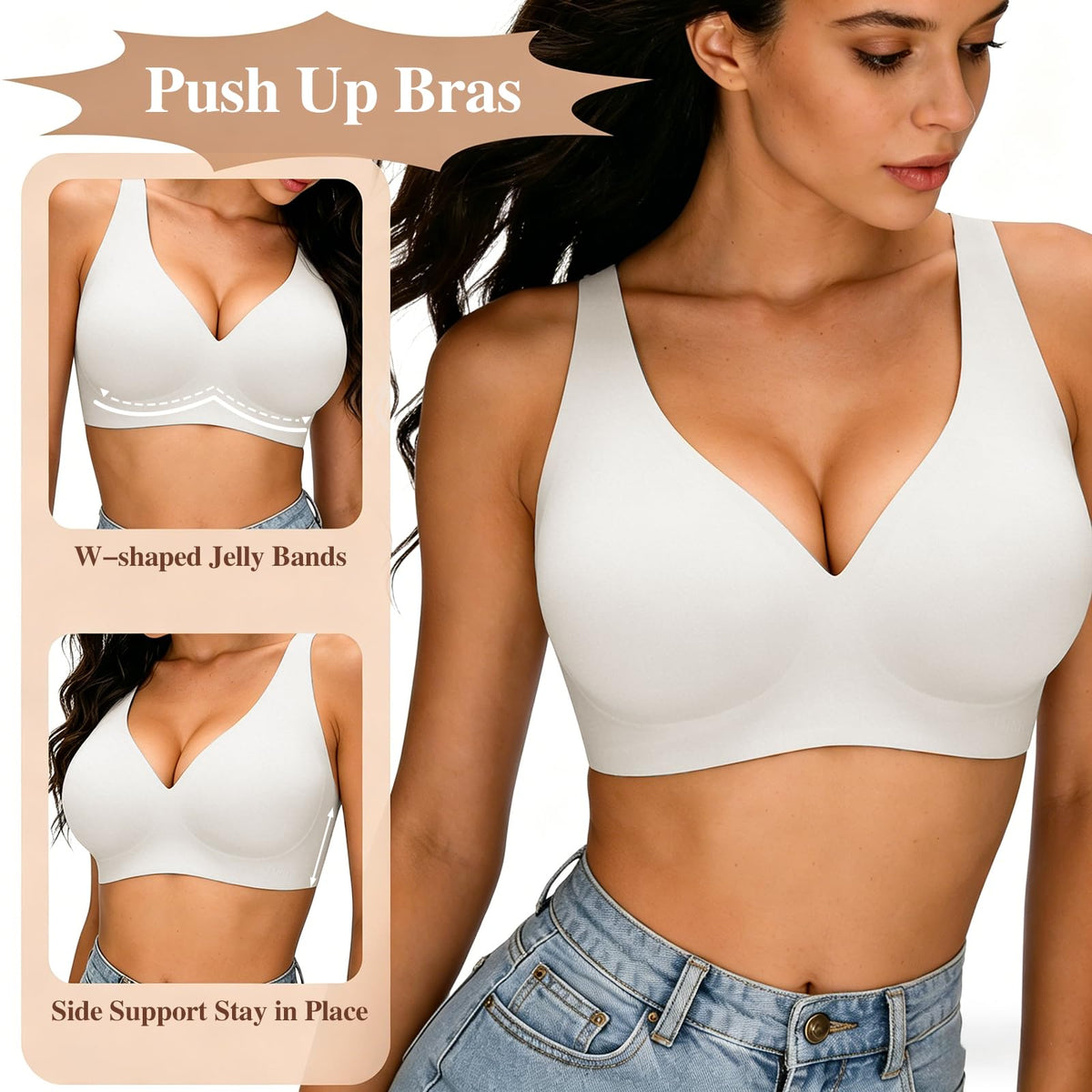 Seamless Jelly Bra,Full Cup Leopard Print Bra Comfort Sleep Jelly Push Up Bra Seamless No Under Wireless Bras for Women UK Everyday T Shirt Bras