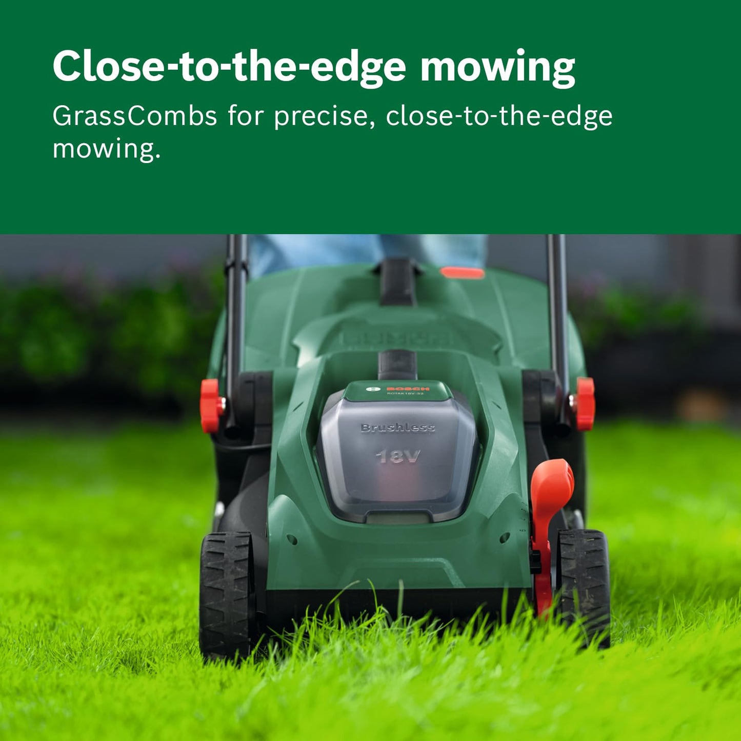 Bosch Cordless Lawn Mower ROTAK18V-32 (Cutting Width: 32 cm, Height of Cut: 25-65 mm, 35 l Fabric Grass Bag, Mulch plug, without Battery)