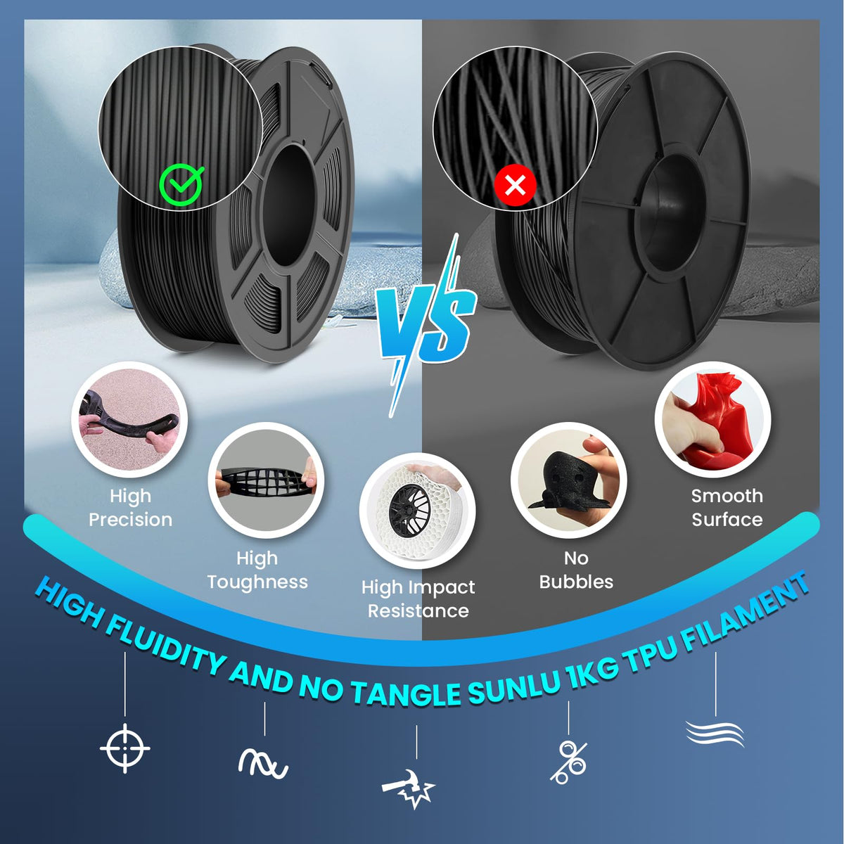 SUNLU TPU Filament TPU 95A 1.75mm Black, Flexible 3D Printer Filament