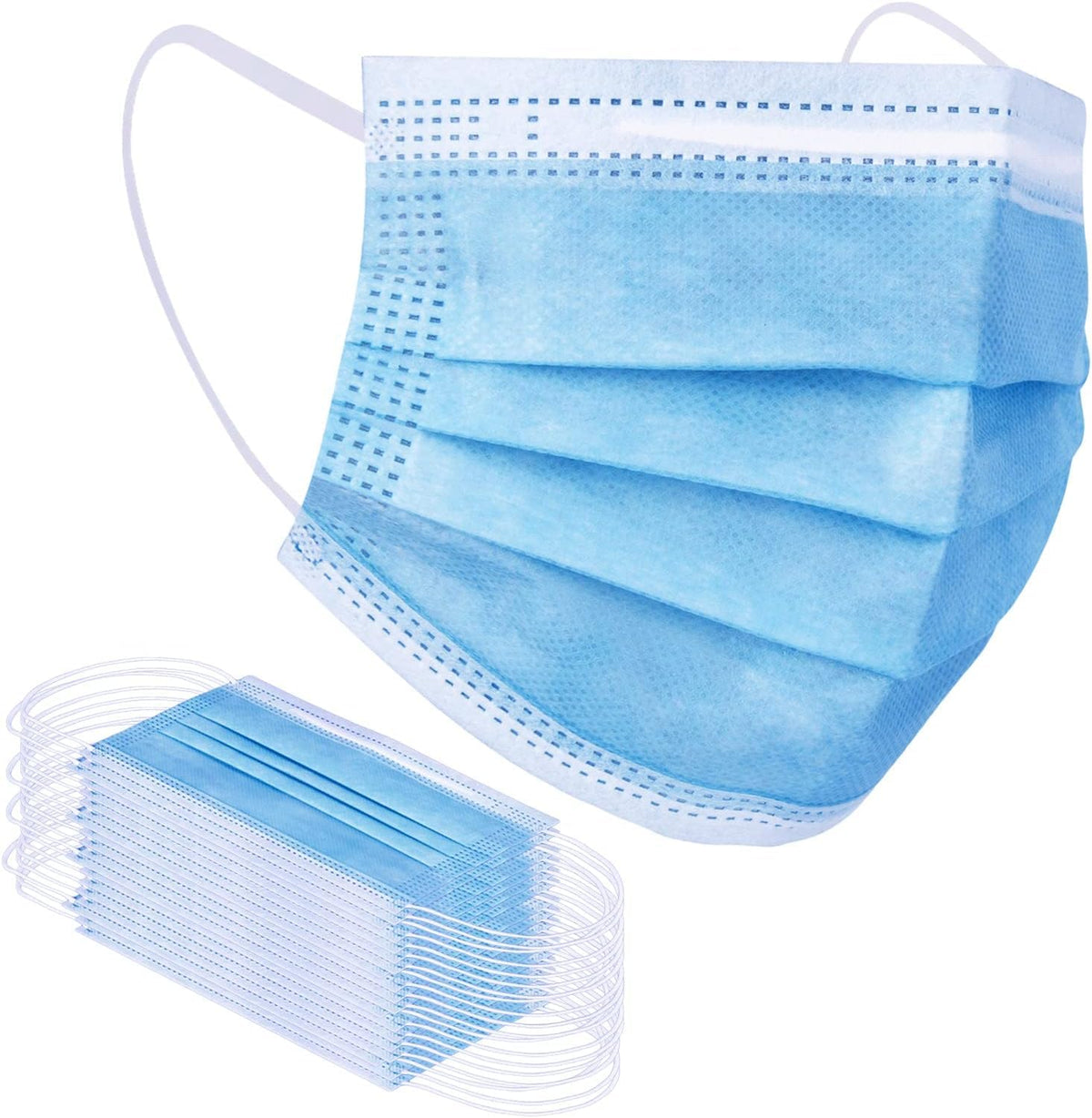 Premium Disposable Face Masks 100 Pack, Blue, 3-Ply Type IIR General Use Masks with Elastic Ear Loops, Breathable Triple Layer Protection for Men & Women