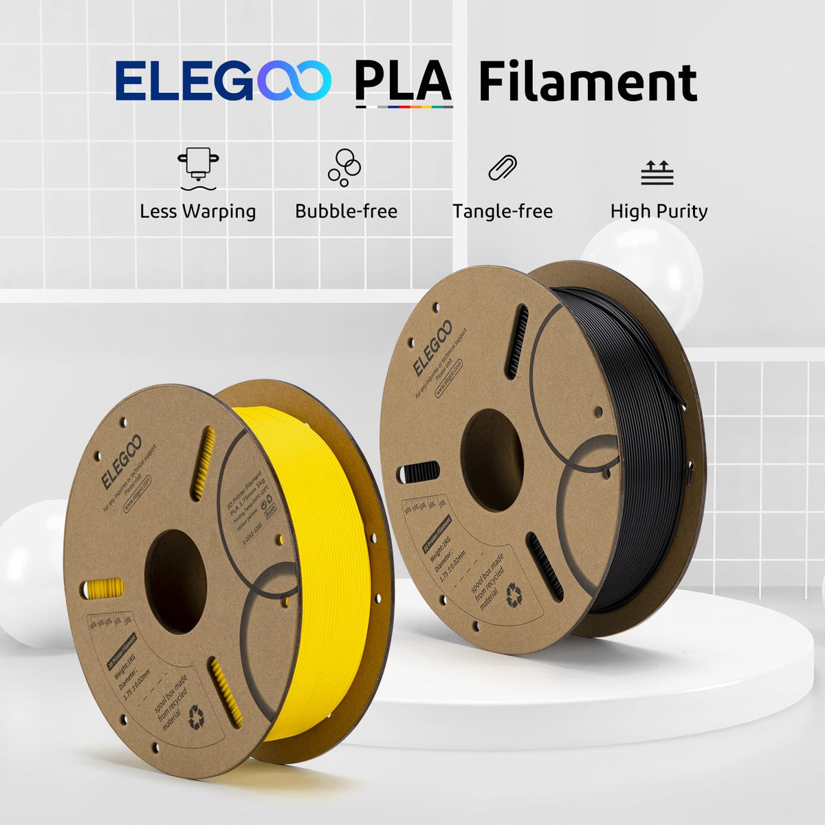 ELEGOO PLA Filament 1.75mm Black 1KG, 3D Filament Dimensional Accuracy +/- 0.02mm, 1kg Cardboard Spool(2.2lbs) 3D Printing Filament Fits for Most FDM 3D Printers