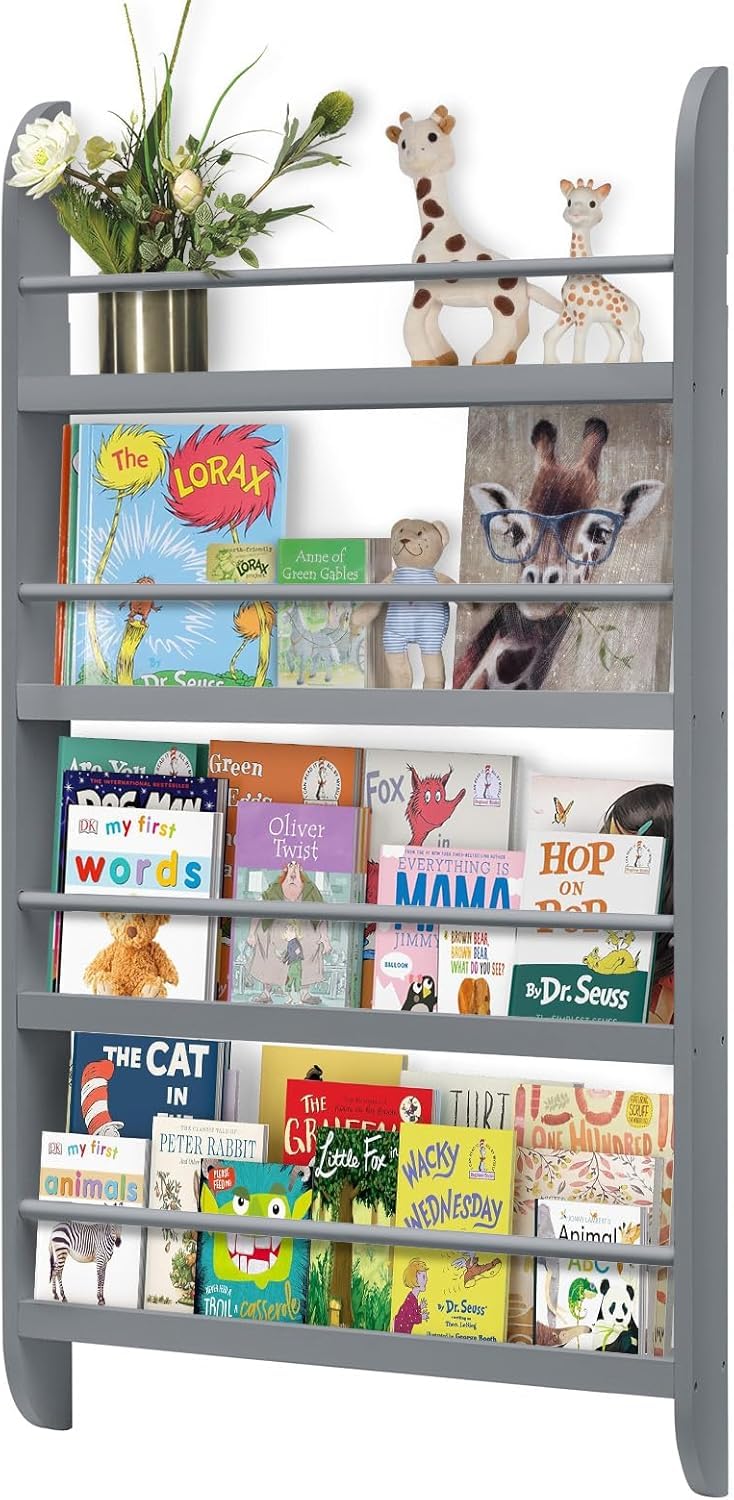 Kids Bookcase Modern Childrens Bookcase 4-Tier Book Shelf Display Rack Book Shelf Kids Room 10 CM Depth Suitable for Children's Children's Room School 116.5x60x 10CM White