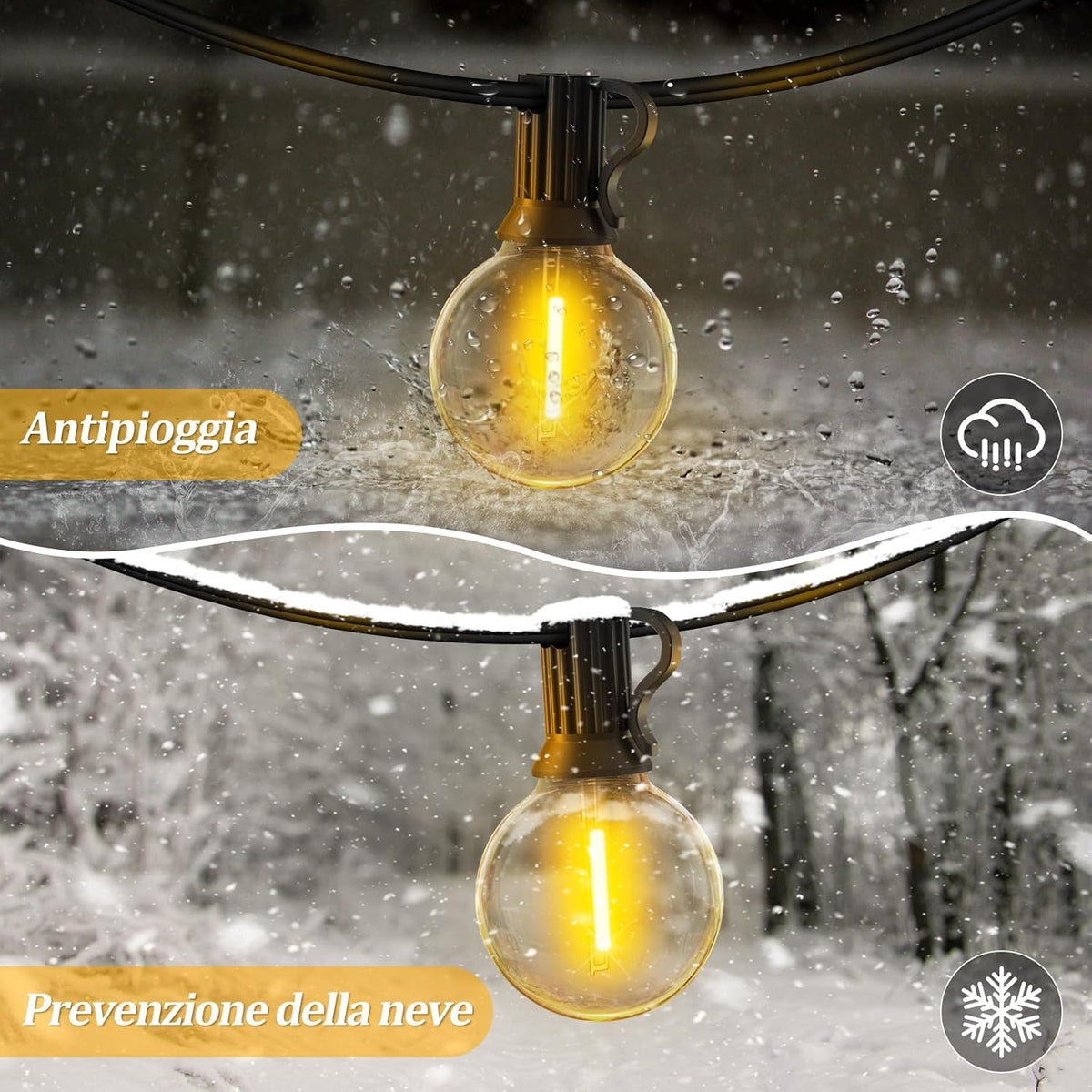 Warlisou Outdoor Festoon Light Mains Powered with Timer & Dimmable 15M String Lights LED Bulb Shatterproof, Waterproof Garden Lights for Outside Pergola Party Gazebo