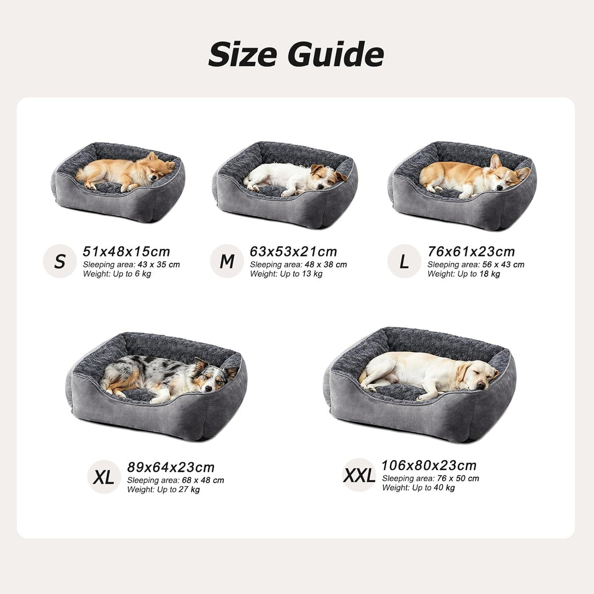 JOEJOY Dog Bed Medium - Washable Rectangle Dog Beds, Anti-Anxiety, Soft Plush Non-Slip Bottom Pet Bed - Small | Medium | Large Size Mattress Mat, Grey