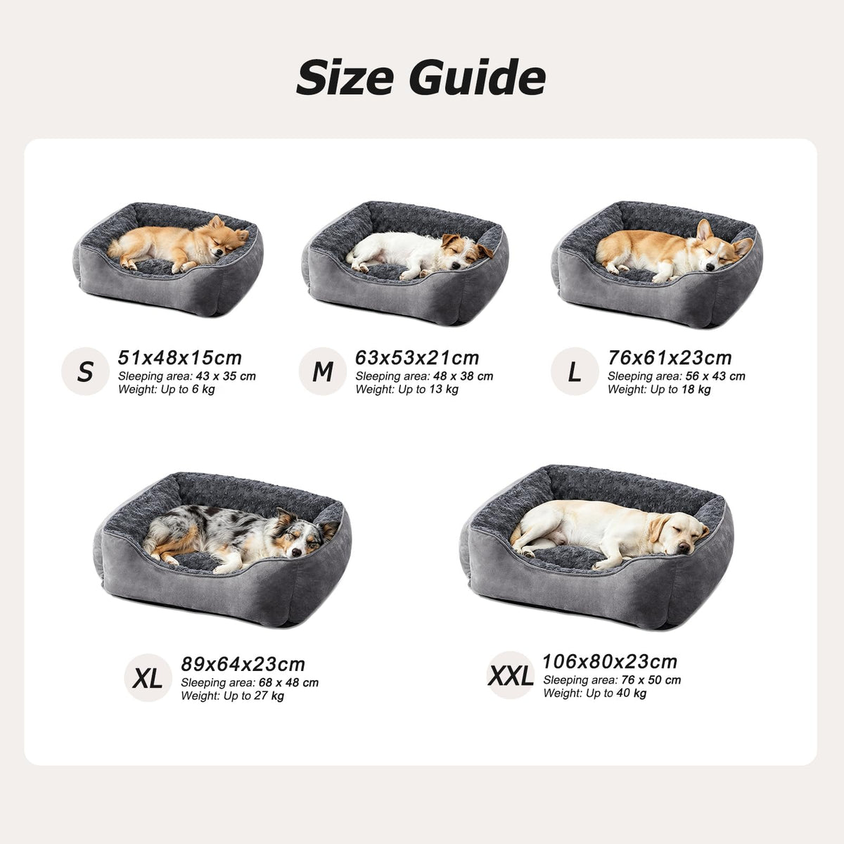 JOEJOY Dog Bed Medium - Washable Rectangle Dog Beds, Anti-Anxiety, Soft Plush Non-Slip Bottom Pet Bed - Small | Medium | Large Size Mattress Mat, Grey