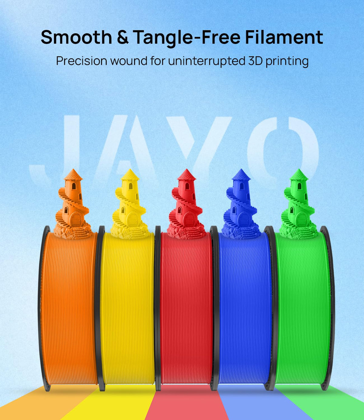 JAYO PLA 3D Printer Filament 1.1KG Black, PLA Filament 1.75mm, Dimensional Accuracy +/- 0.02mm, Neatly Wound Filament, Fits Most FDM Printer.