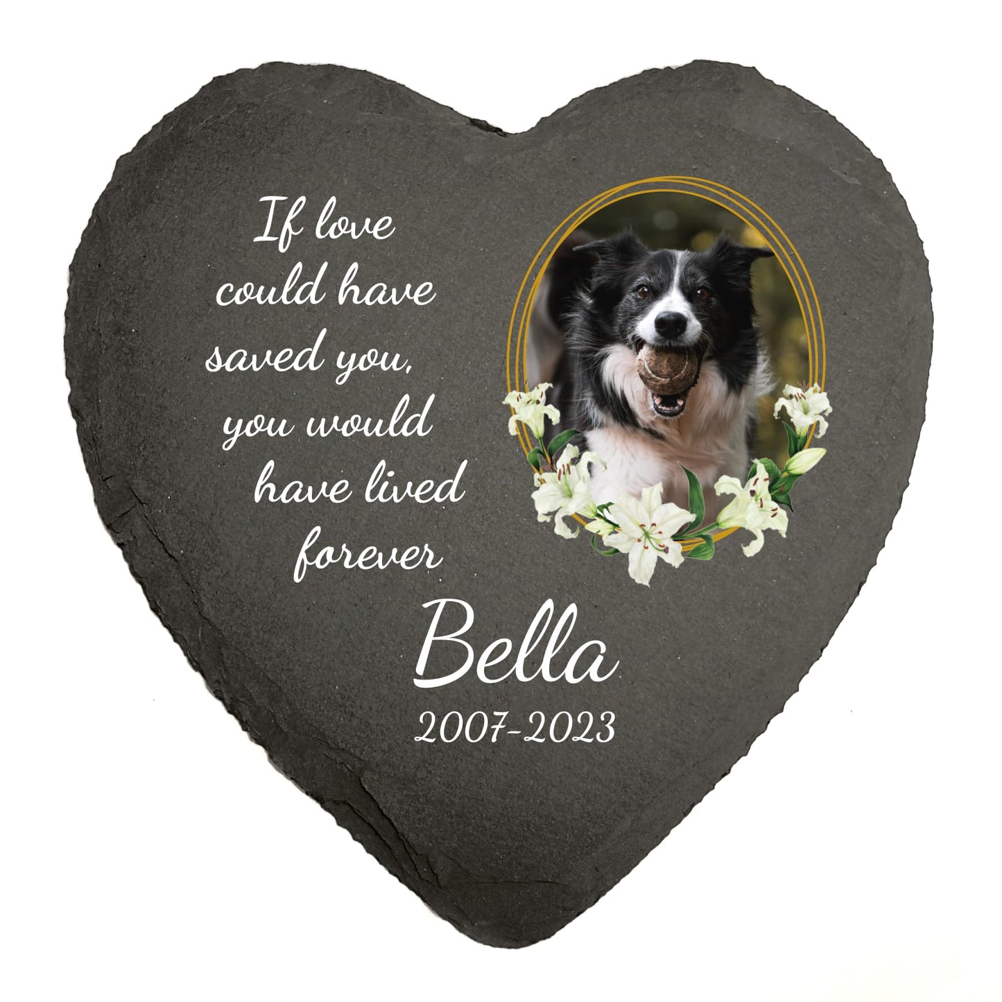 You Personalise Personalised UV Printed Photo Memorial Slate- Custom Message & Photo- Heart Slate, Optional Display Stand- Outdoor & Indoor Use- 100 x 100 mm