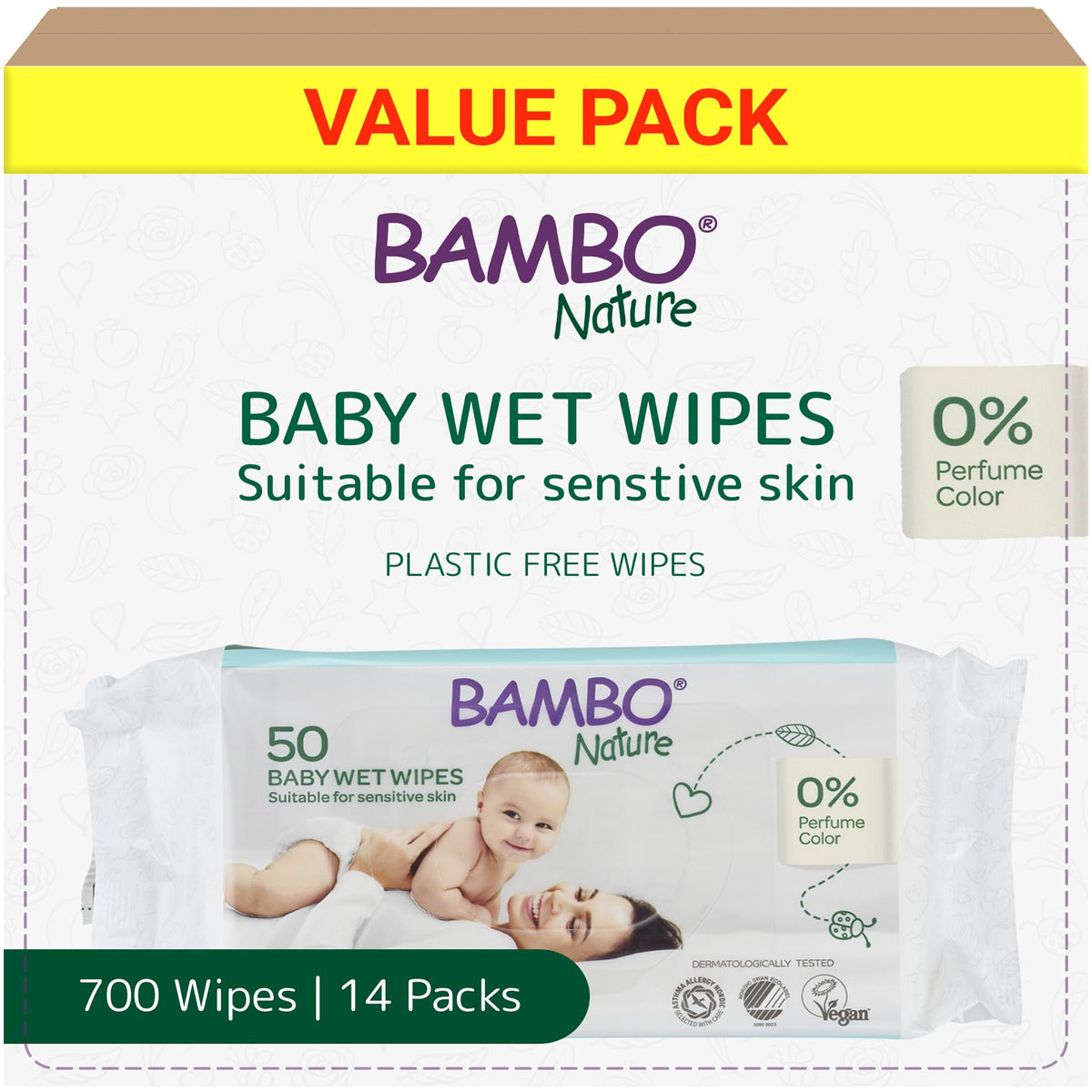 Bambo Nature Aqua Wet Wipes, 1 Pack (52 Wipes), 99% Water, Sensitive Skin Safe, Extra Soft Baby Wipes with 100% Veocel Viscose, Irritation Free for Delicate Skin, Fragrance Free, Ideal for Daily Use
