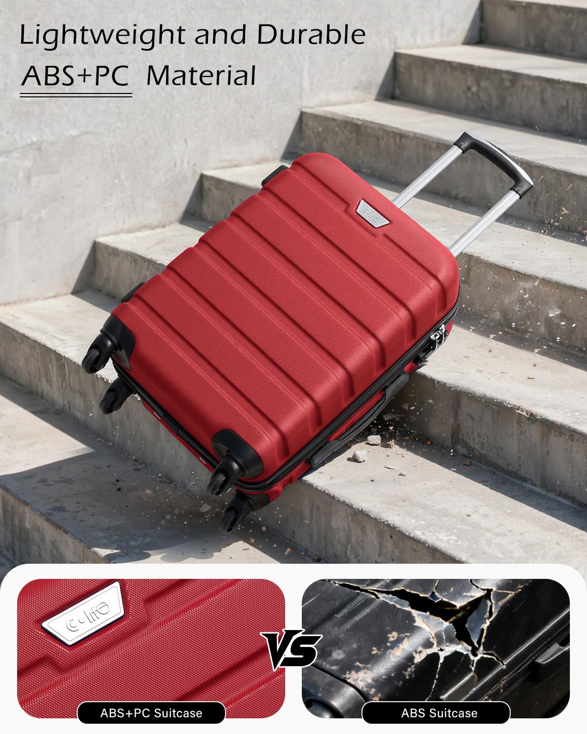 COOLIFE 28 Inch Large Suitcase, ABS+PC, Lightweight Hard Shell Luggage