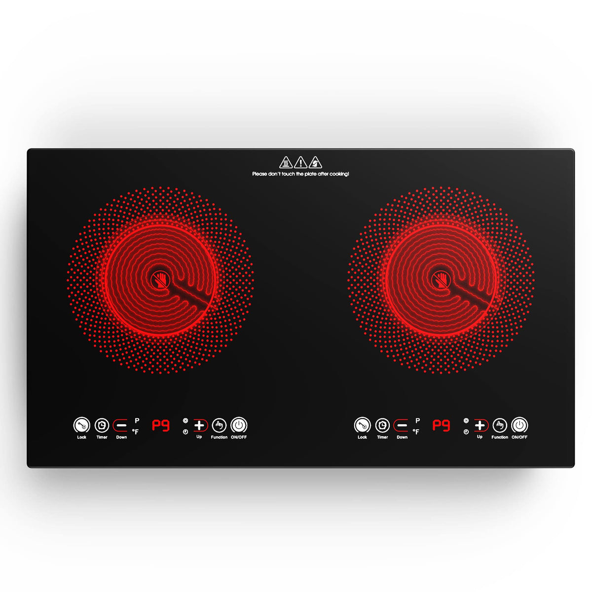 VBGK Double Induction Hob,220V 3600W 2 Ring Induction Hob with Knob Control,9 Power Levels, Kids Lock & Timer,LED Touch Control,Overheat Protection