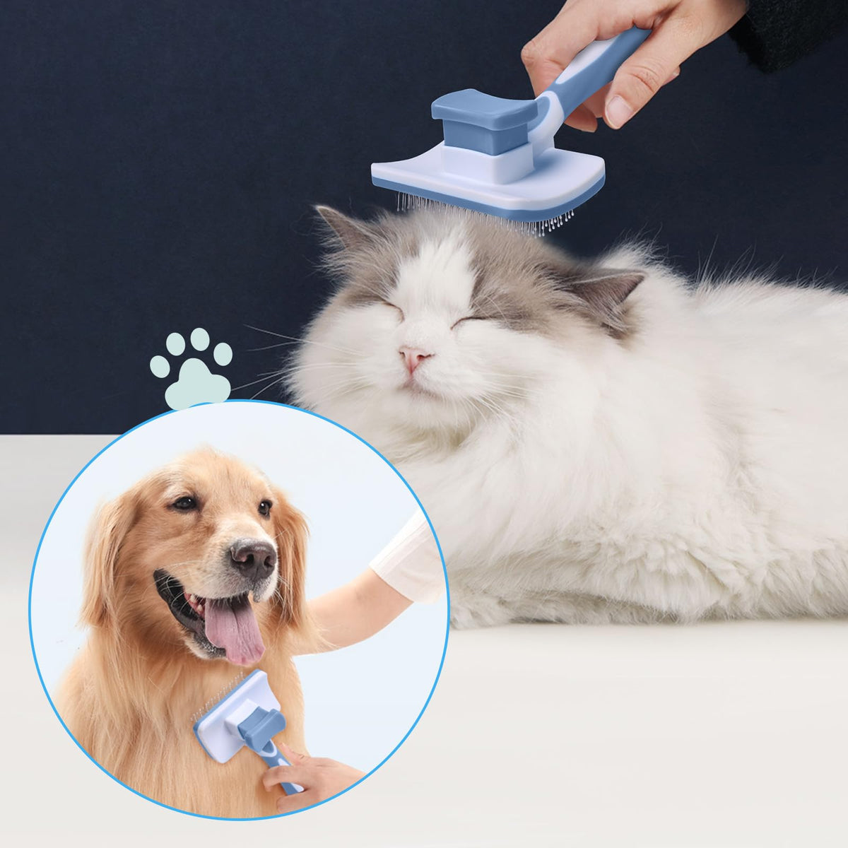 Vinabo Cat Dog Comb Brush, Cat Brush Grooming Comb, Self Cleaning Slicker Brushes, Pet Grooming Tool with Cleaning Button for Dog Shedding Tools