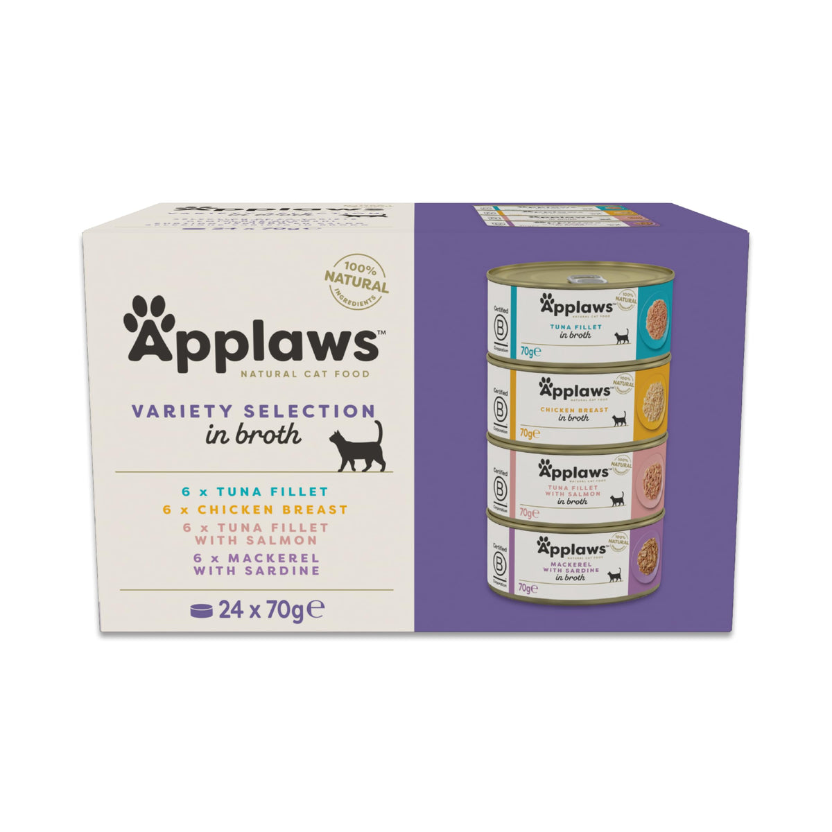Applaws 100% Natural Wet Cat Food, Pouch Multipack Fish Selection in Broth, 70 g (24 x 70g) Pouches