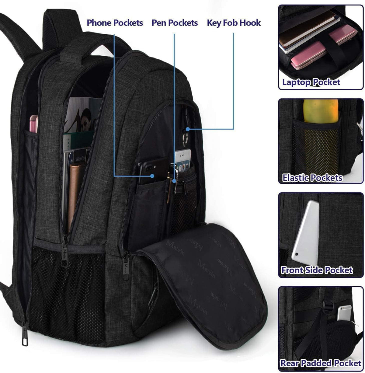 MATEIN Travel Laptop Backpack, Work Bag Laptop Bag, Rucksack for Men Work