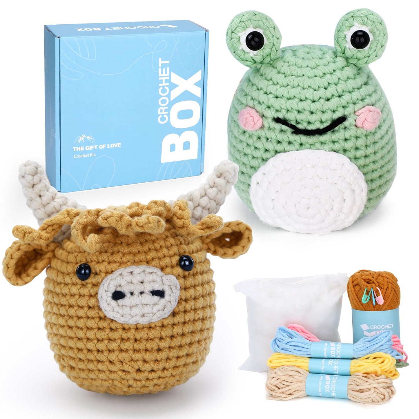 CROCHET BOX Complete Crochet Kit for Beginners - Highland Cow Crochet Kit, Include Video Tutorial, Instruction, Soft Yarn, Birthday Gift for Adults.