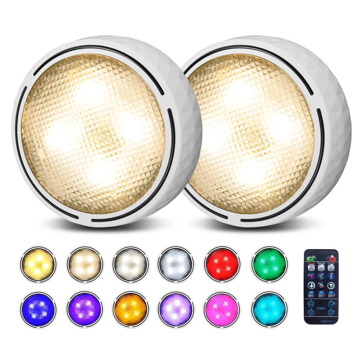 Onumii Under Cupboard Kitchen Lights Battery Operated LED Under Cabinet Lighting, Stick on Wardrobe Lights Under Counter with Remote Control, RGB Puck Light, 6 Pack - Black