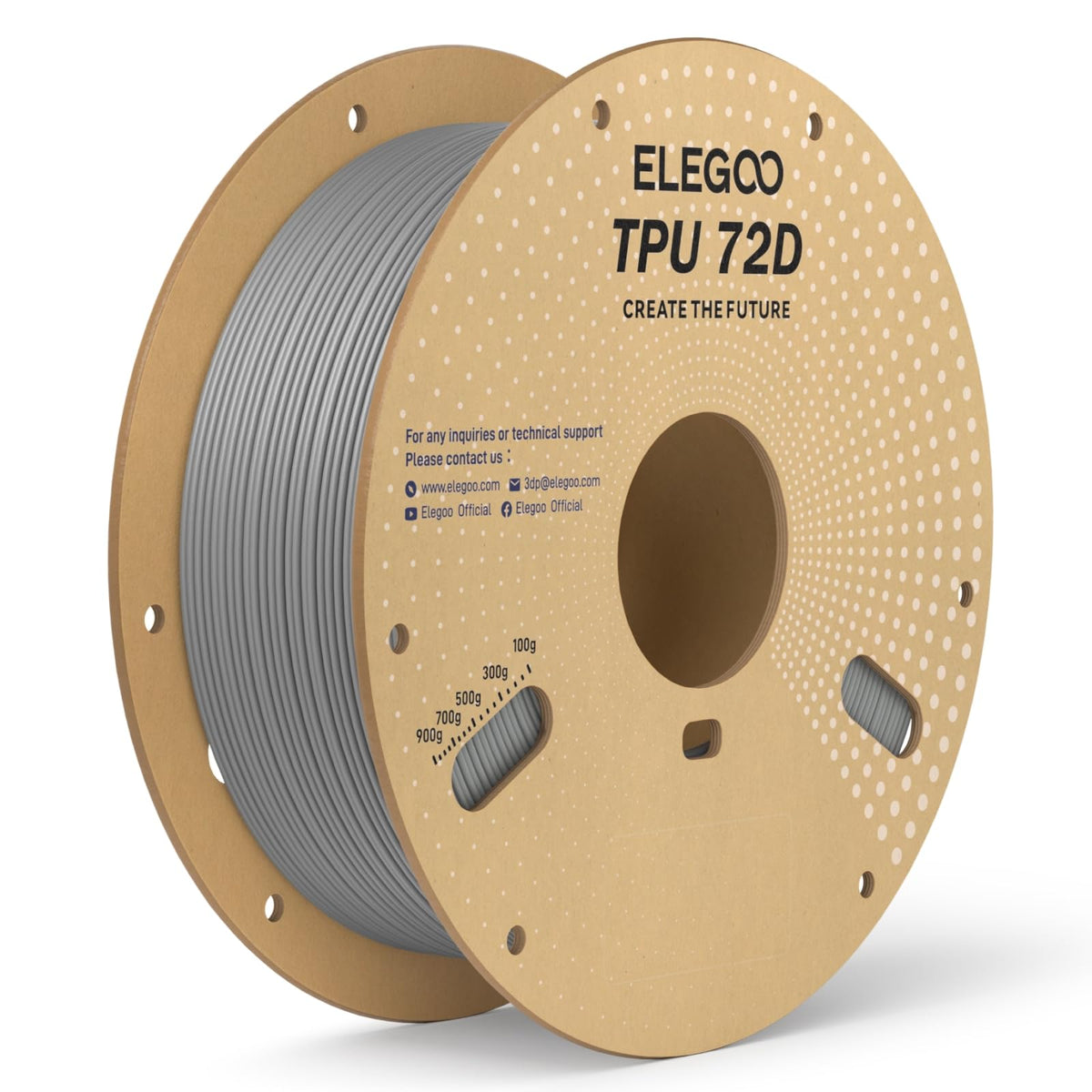 ELEGOO TPU Filament 1.75mm Grey 1KG, 95A Flexible Soft 3D Printing Filament 1KG Spool(2.2lbs) Fits for Most FDM 3D Printers