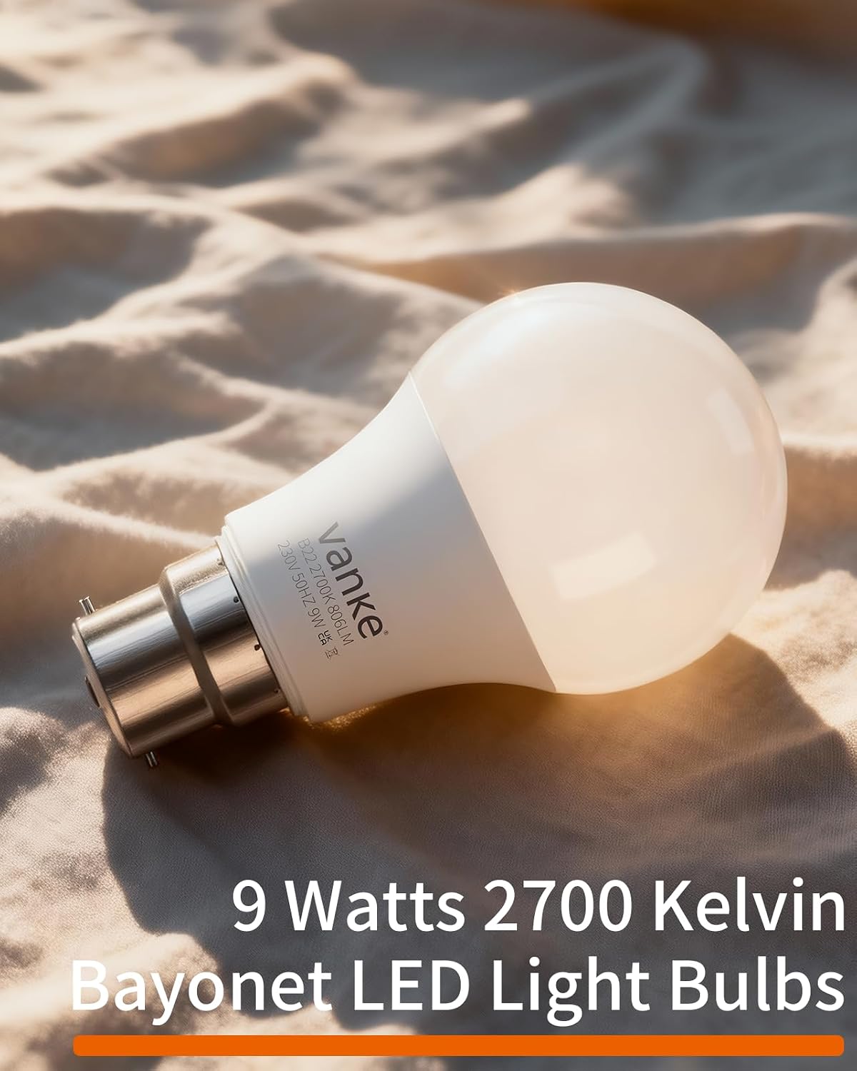 Vanke Bayonet Light Bulb, 9W(60W Equivalent), Warm White 2700K, 3-Pack