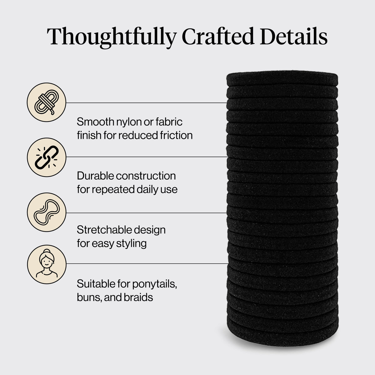 Kitsch Soft Nylon Hair Ties No Damage 6pcs - Black