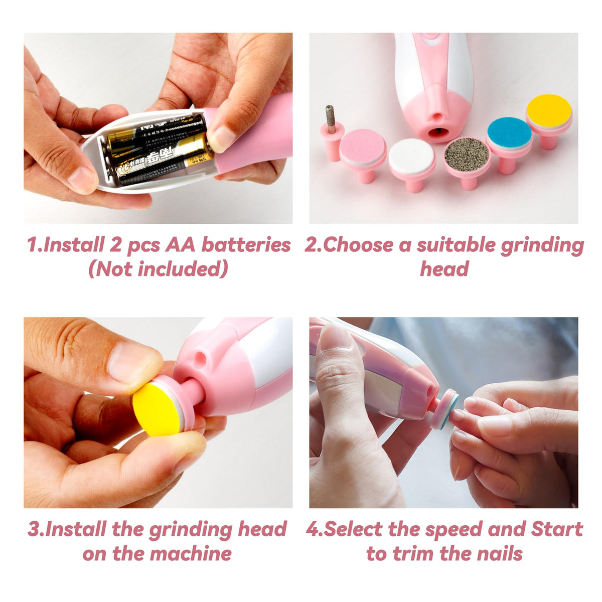 Qunlions life Baby Nail Trimmer Electric, 6 in 1 Rechargeable Baby Nail Clippers Manicure Set Grooming Kit for Toddler Infant or Adults (Pink)